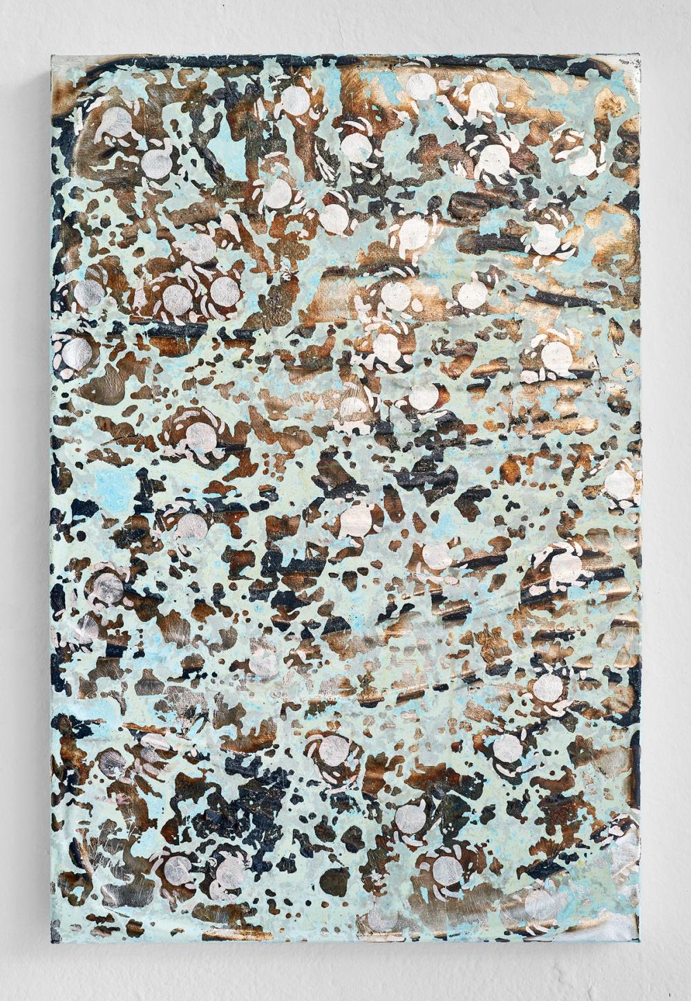 Photograph of the artwork atlas lights (2), 2021, silver leaf and shellac on Venetian paper, 60×40 cm