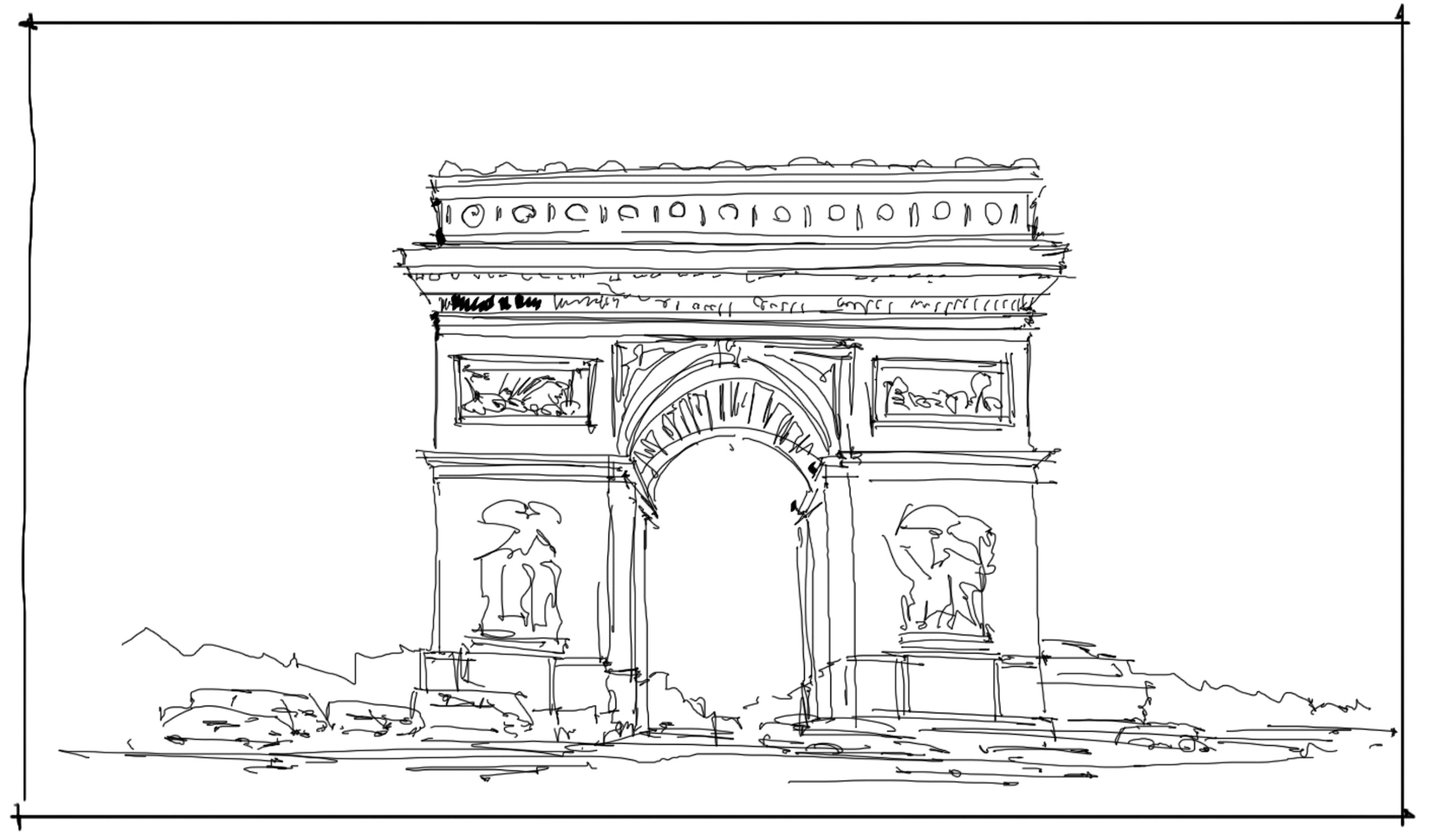 a black and white drawing of a triumphal arch in paris .