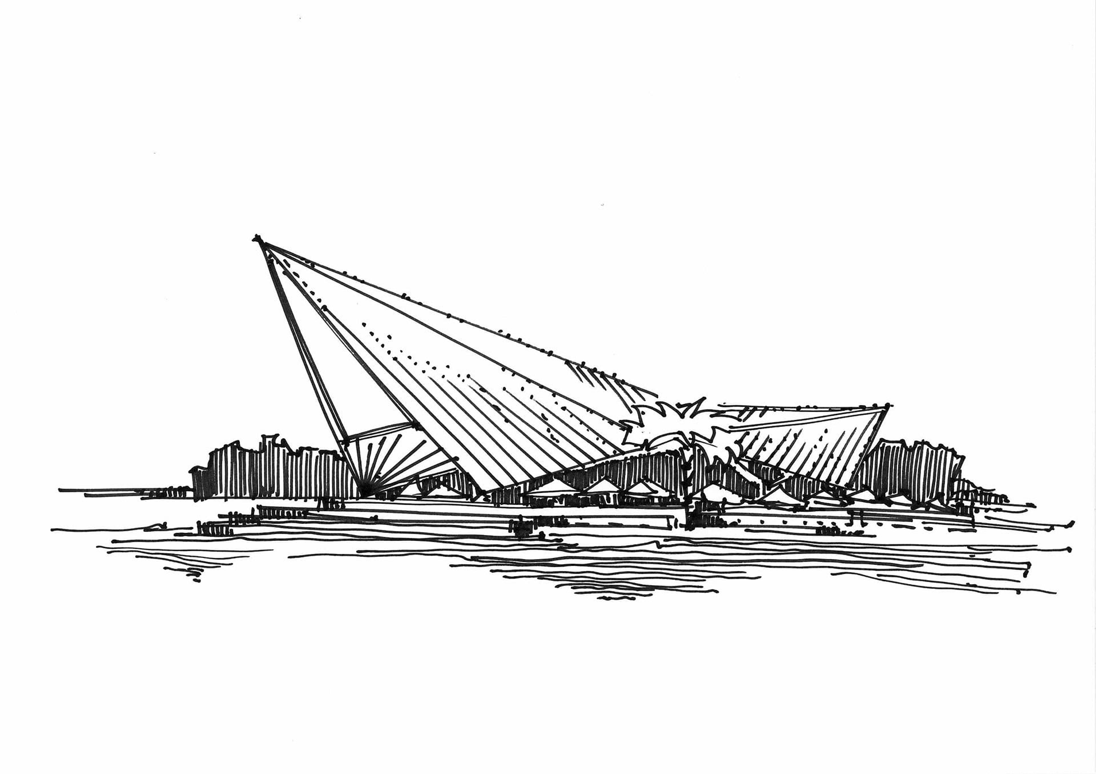 a black and white drawing of the sydney opera house