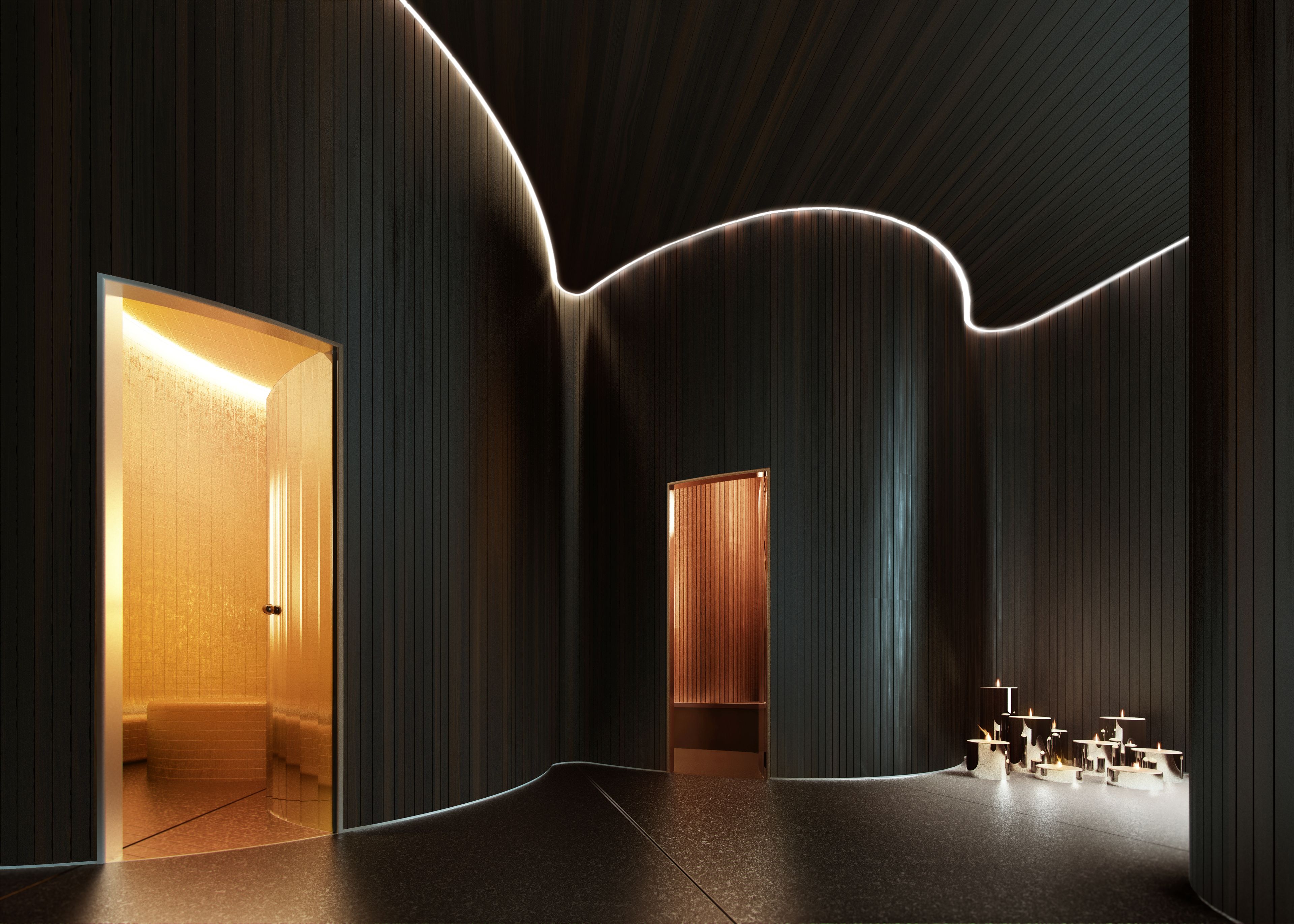 an artist 's impression of a spa with a curved ceiling and walls .