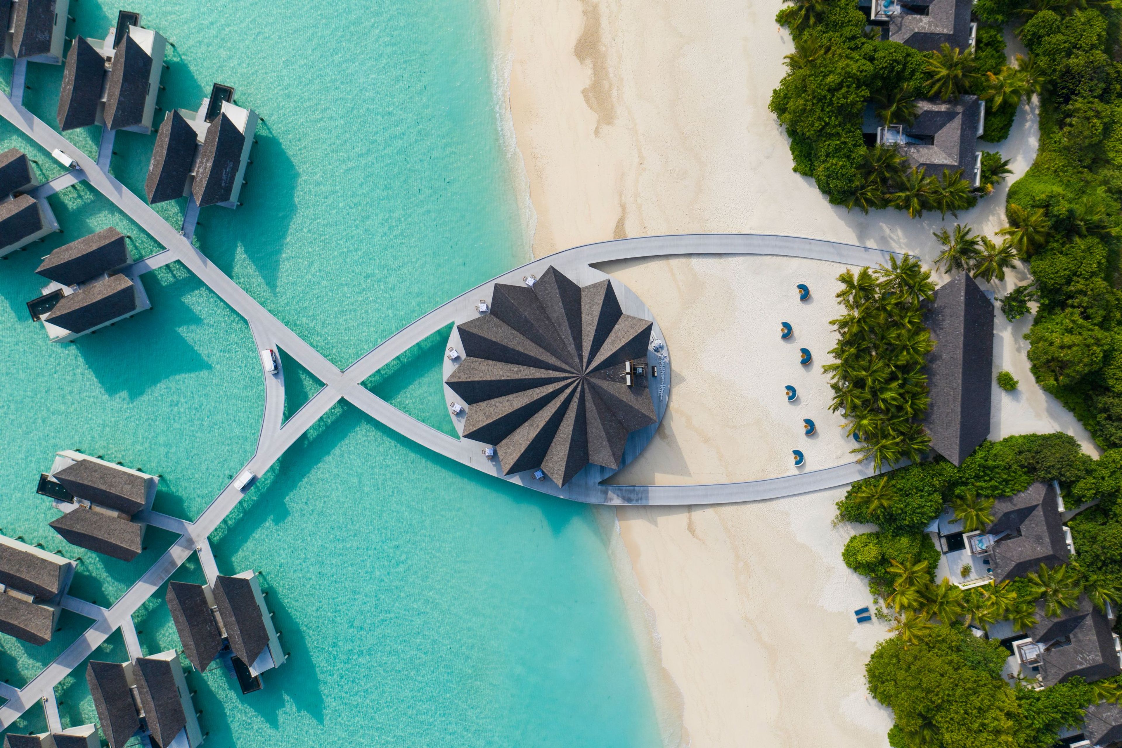 an aerial view of a resort on a tropical island .