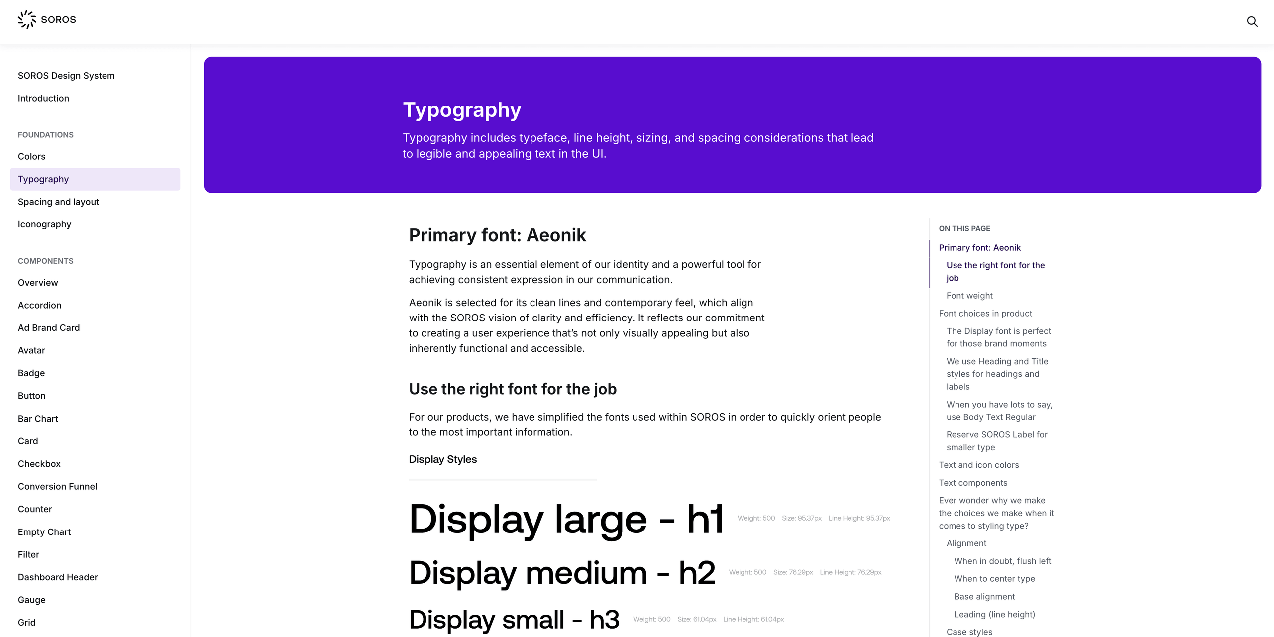 SOROS Connect design system documentation site