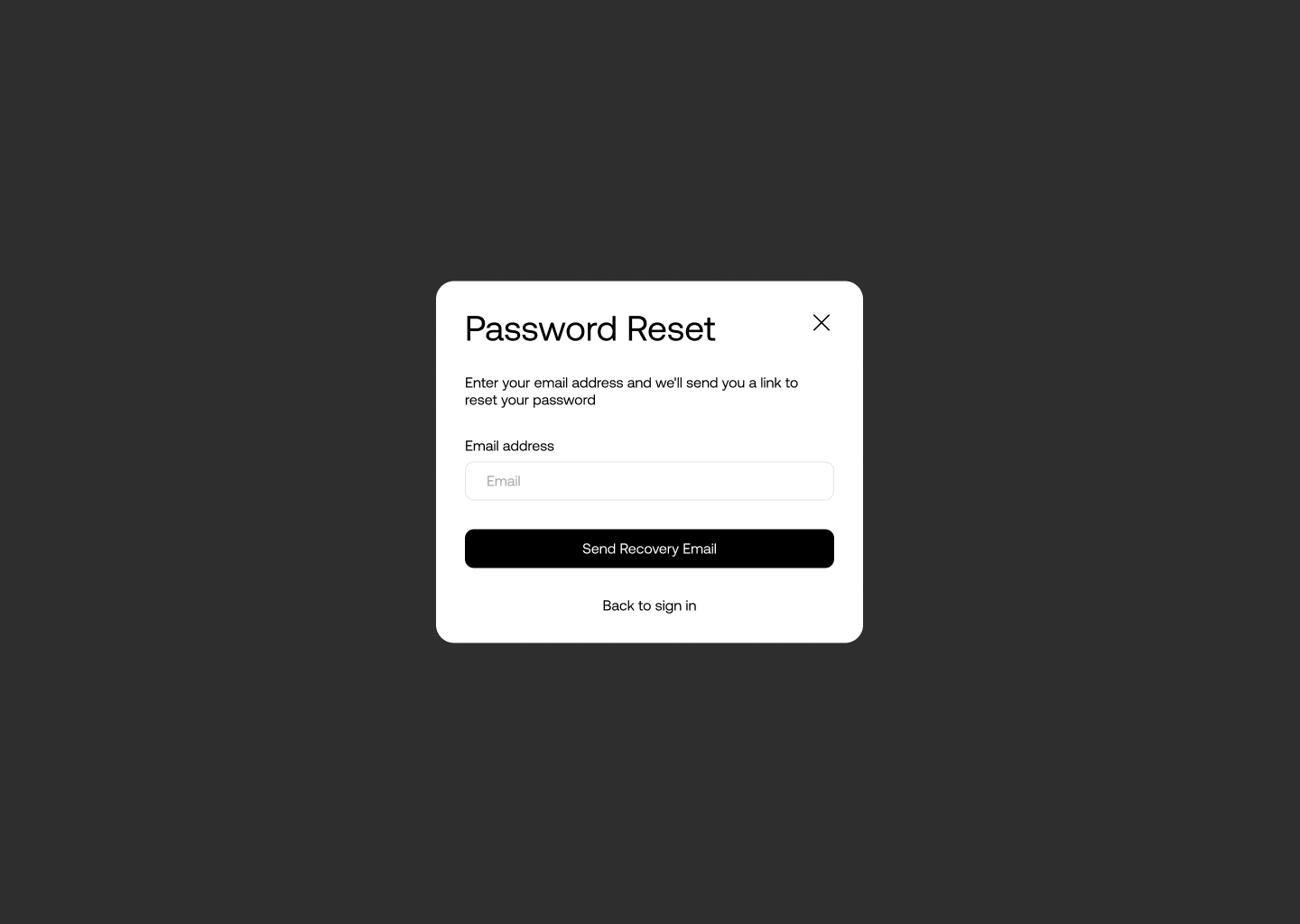 Password Reset Overlay