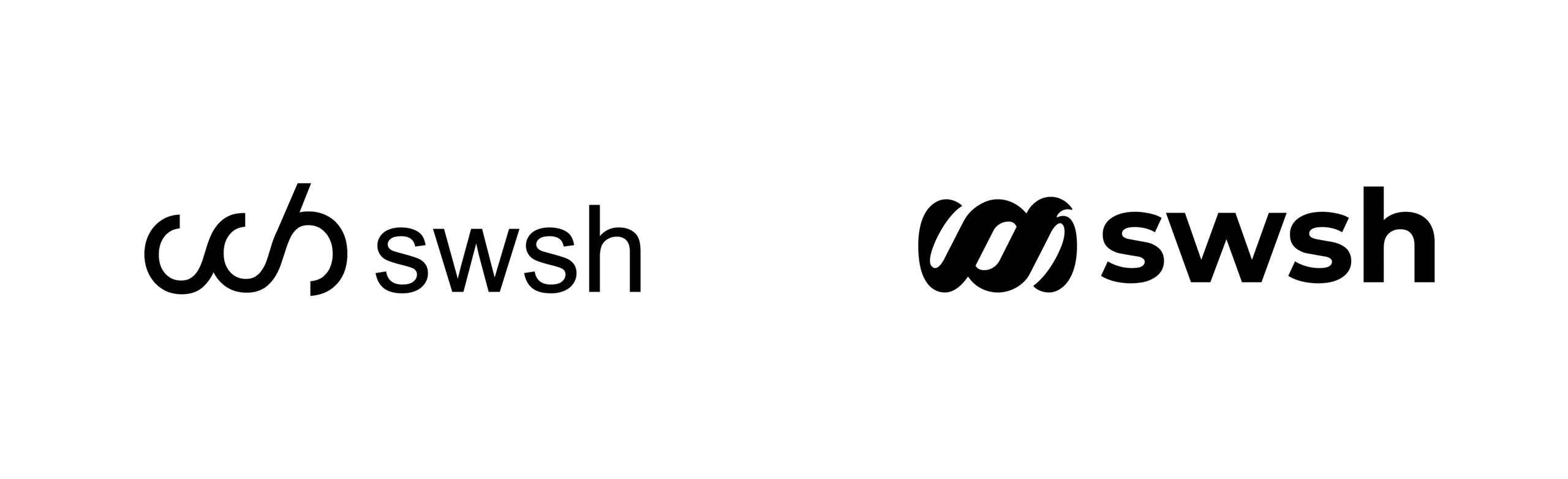SWSH's two earlier logos, shown for context. Left: the original in-house mark (2022–23). Right: the earlier mark (2023–26).