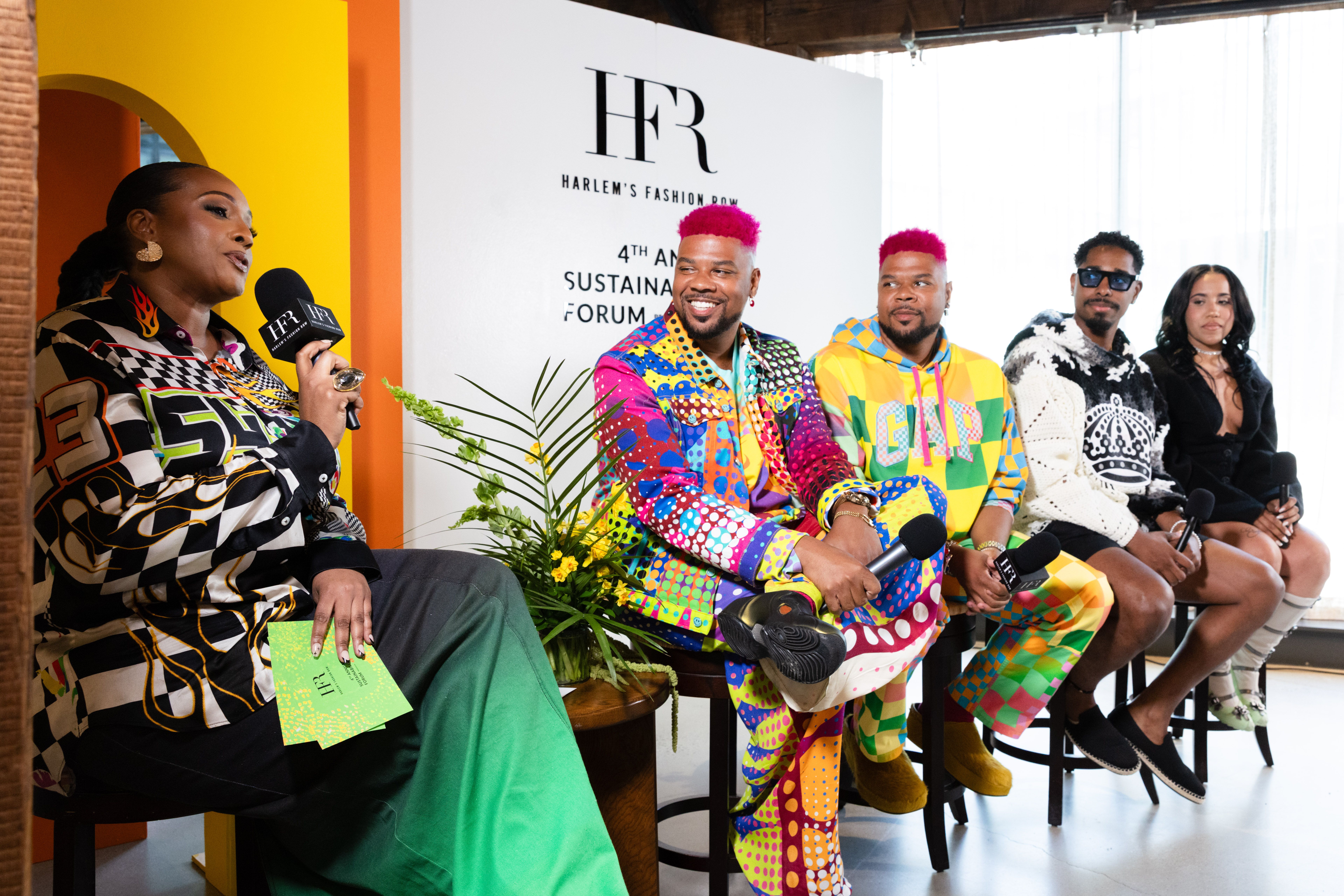 Danielle James moderating a live conversation on fashion, culture, and community during Harlem Fashion Row’s 4th Annual Sustainability Forum