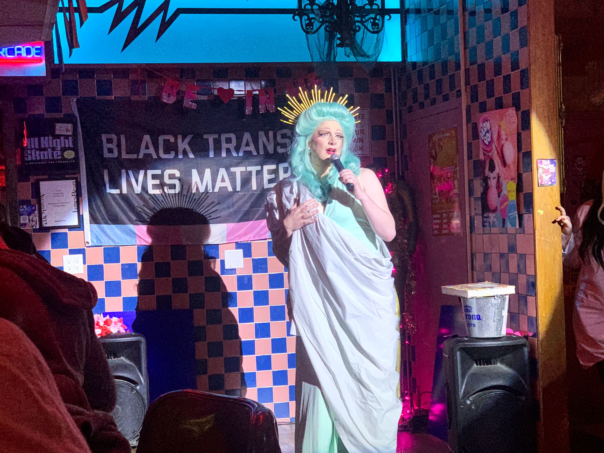 Veronica ConstantLay performing as Lady Liberty at All Night Skate