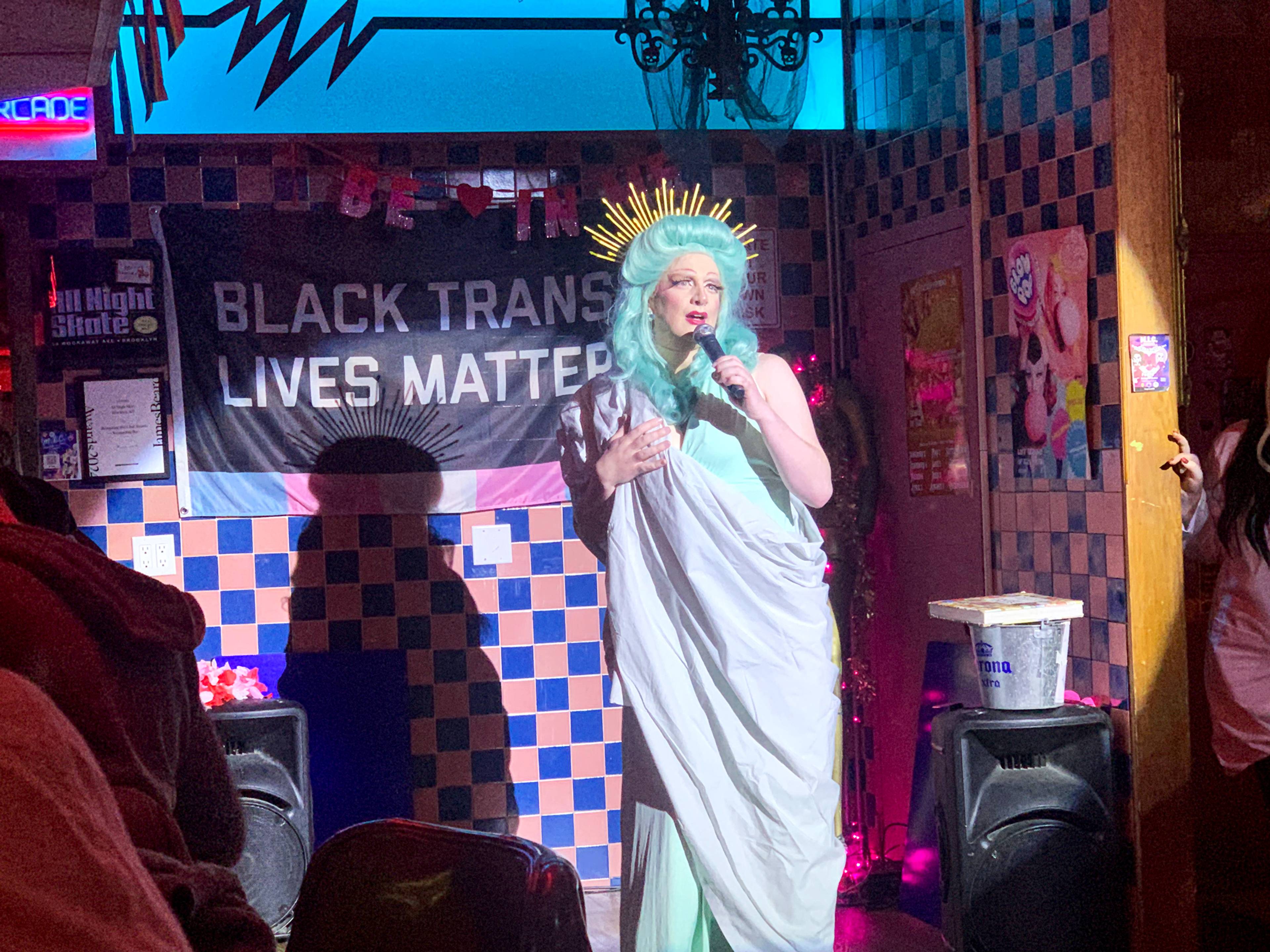 Veronica ConstantLay performing as Lady Liberty at All Night Skate