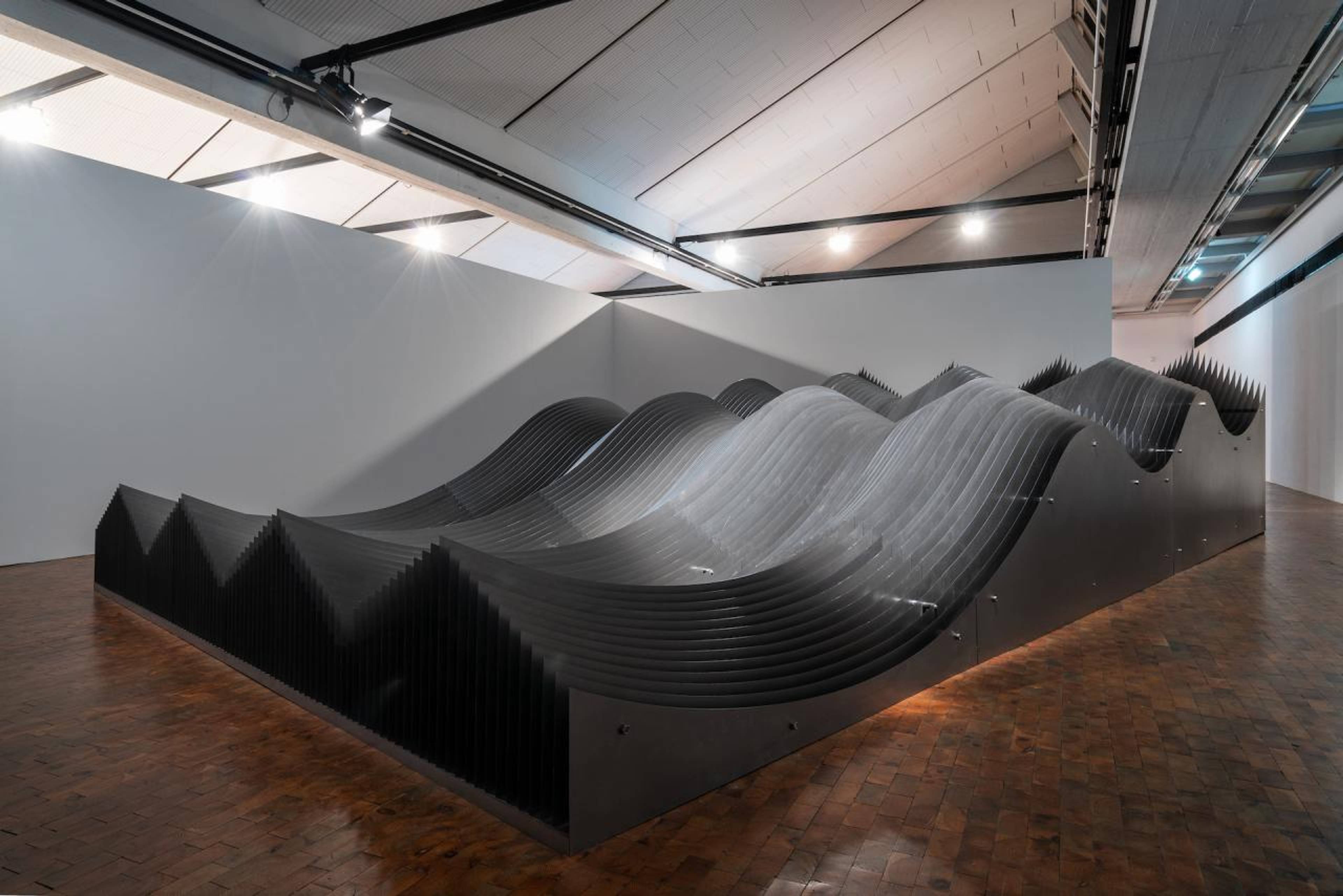 Đào Châu Hải, Ballad of the East Sea , 2022, CNC cut steel plates. Installation view, 12th Berlin Biennale, Hamburger Bahnhof, 2022, Berlin. Photo: dotgain.info