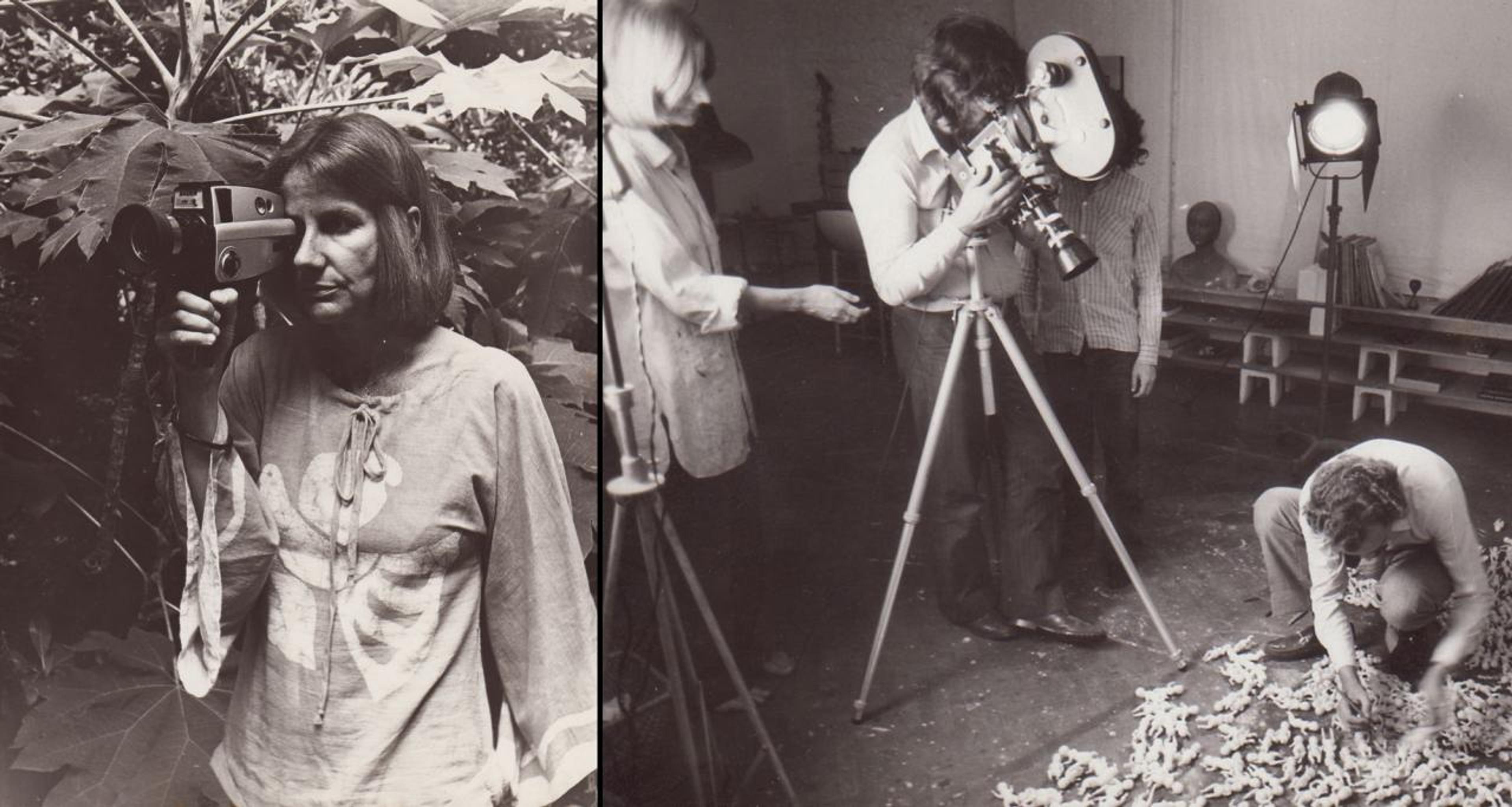 Left: Narcisa Hirsch, Marabunta, film, 1967; right: Narcisa Hirsch and team during the production of Pink Freud, c. 1973