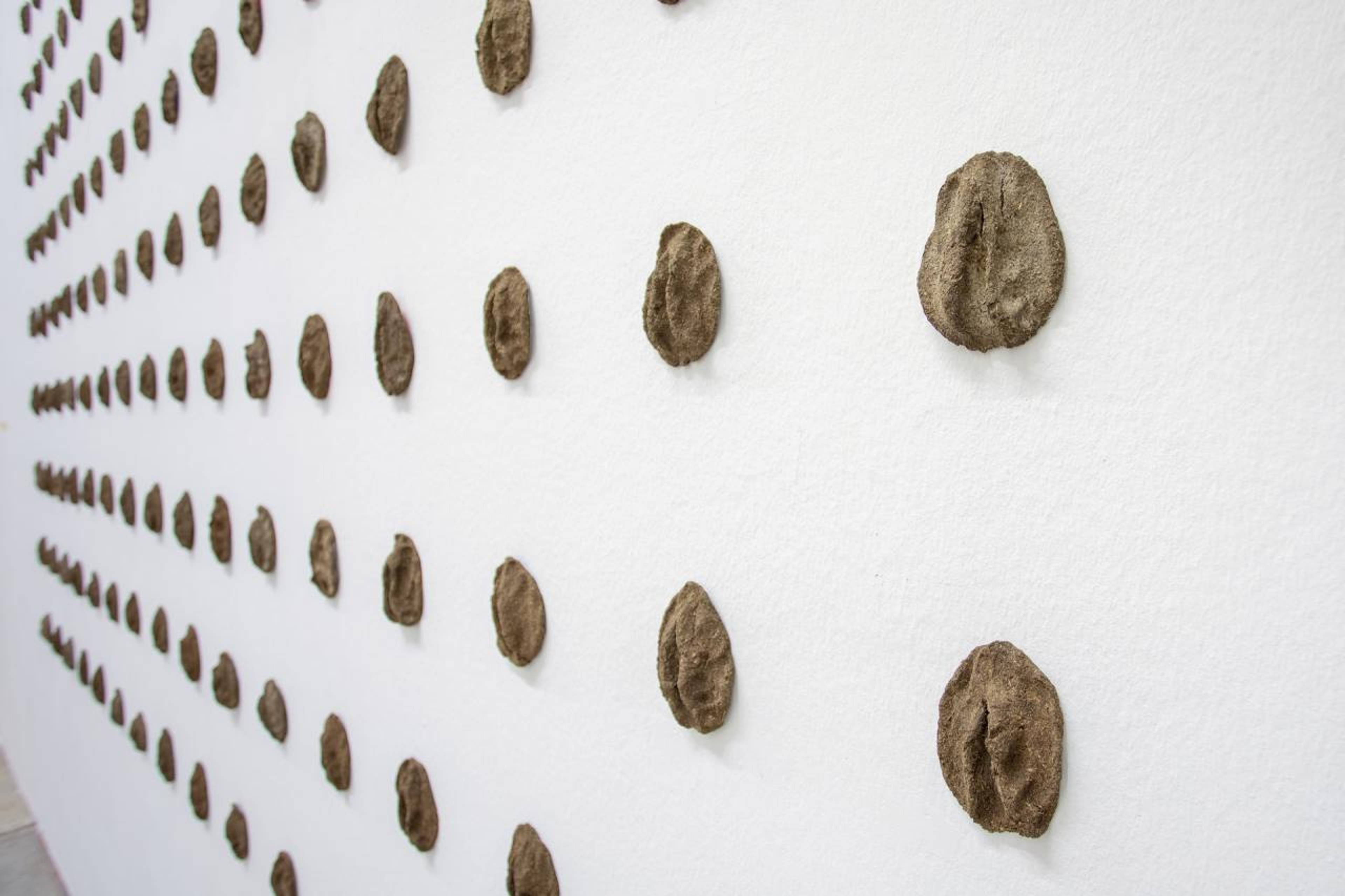 Mayuri Chari, I Was Not Created for Pleasure , 2017/22, cow dung, sawdust, fenugreek powder, wood guard, linseed oil. Installation view, 12th Berlin Biennale, Hamburger Bahnhof, 2022, Berlin. Photo: Silke Briel