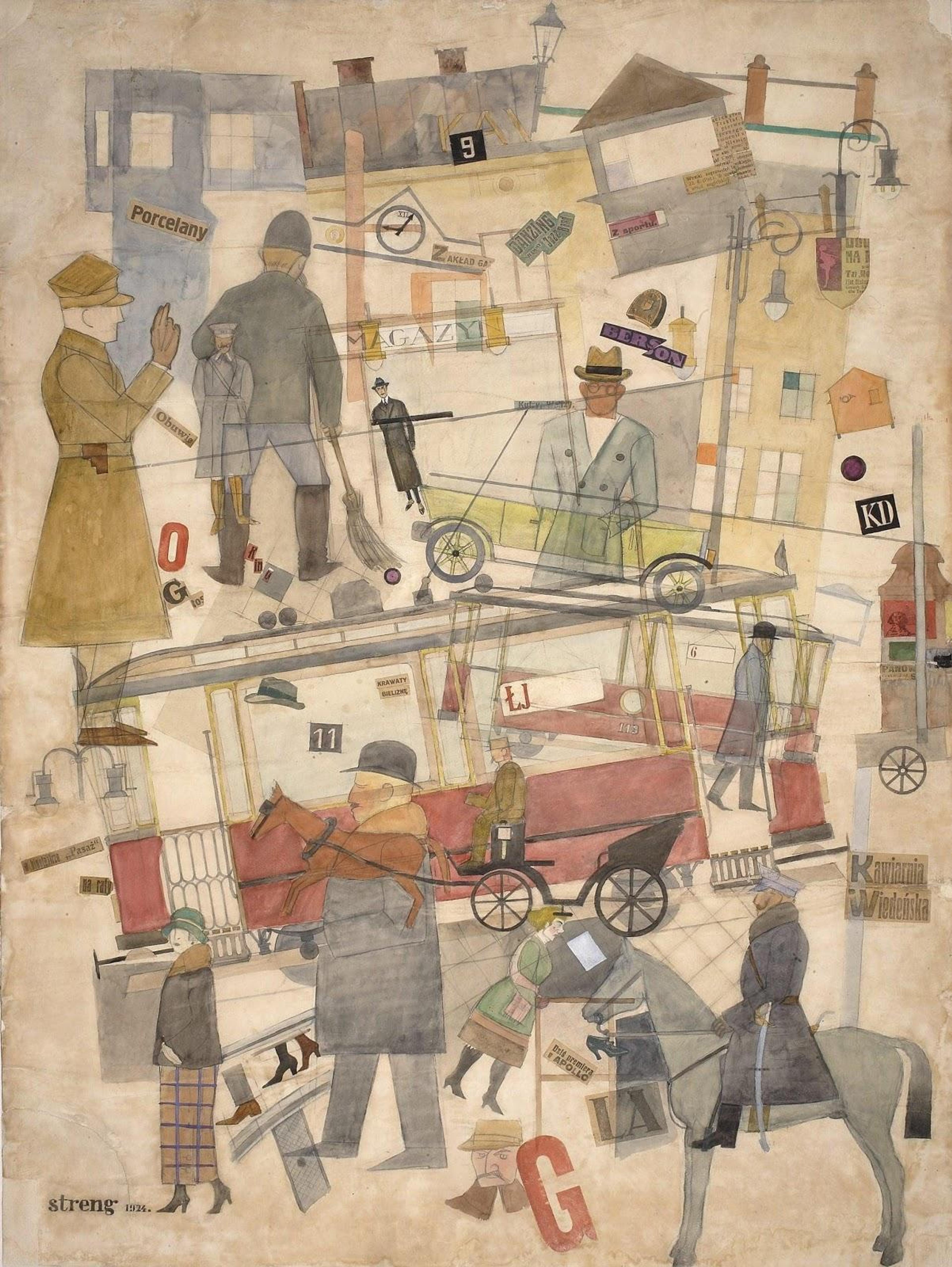 Marek Włodarski (Henryk Streng), Ulica (Street), 1924, watercolor, paper, cardboard