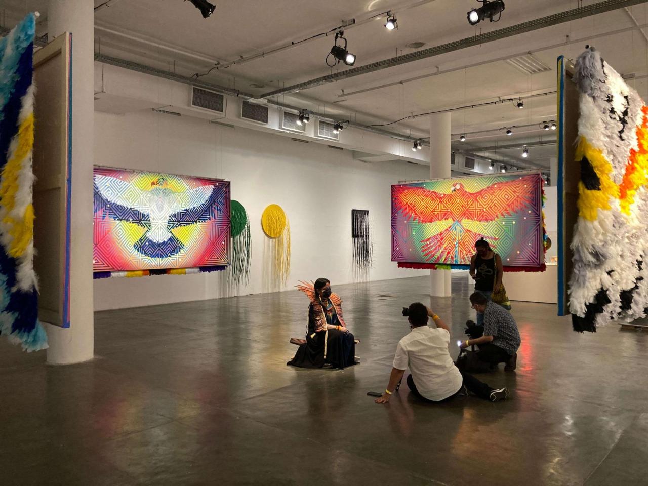 Daiara Tukano interviewed in her installation Dabucuri no céu, 2021