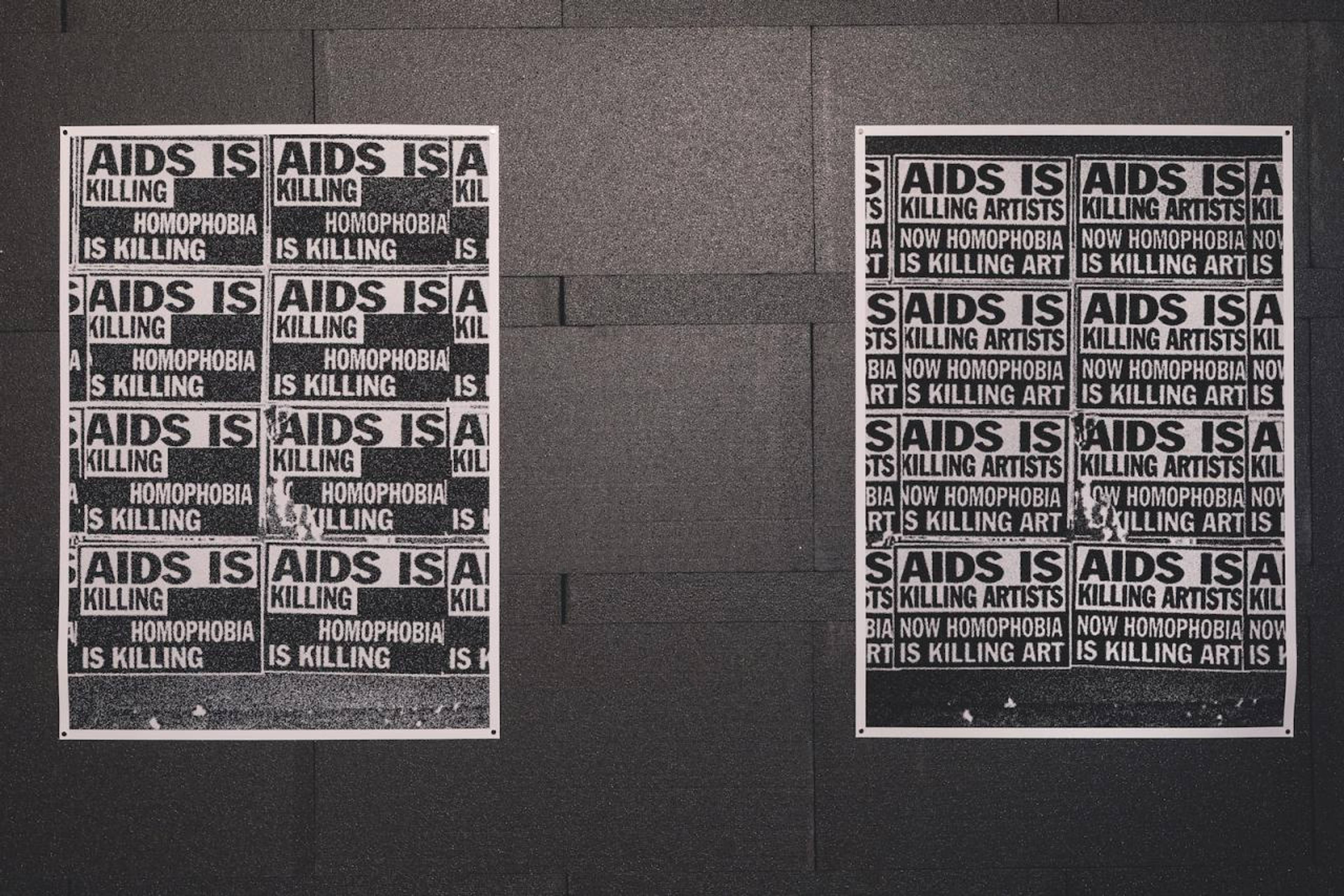 Terre Thaemlitz, Fuck Art, 2020, digital prints, 220 × 80 cm (each), reconstructed documentation of corrective graffiti on posters by Art Positive in New York City, ca. 1989
