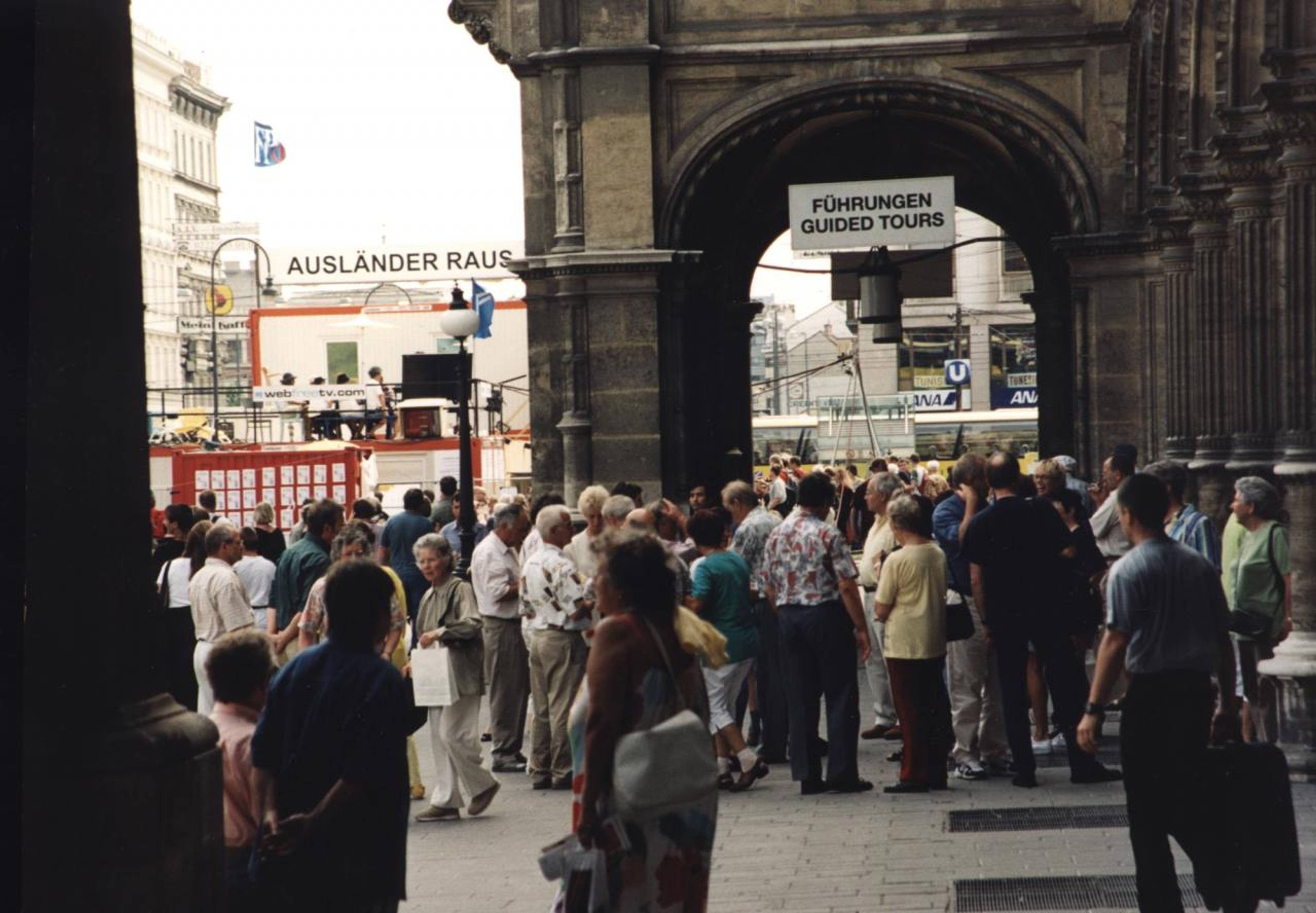 Christoph Schlingensief&#39;s performance &quot;Ausländer raus!&quot; at Wiener Festwochen in 2000