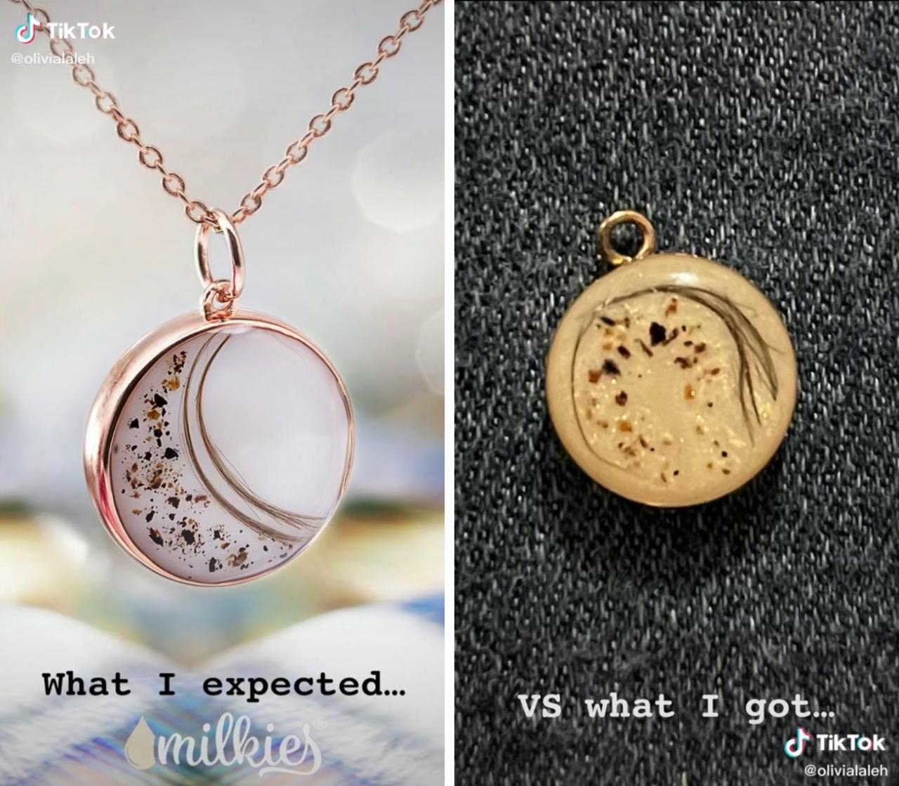 Breastmilk Jewelry Expectation vs. Reality, @olivialaleh, TikTok, 2022