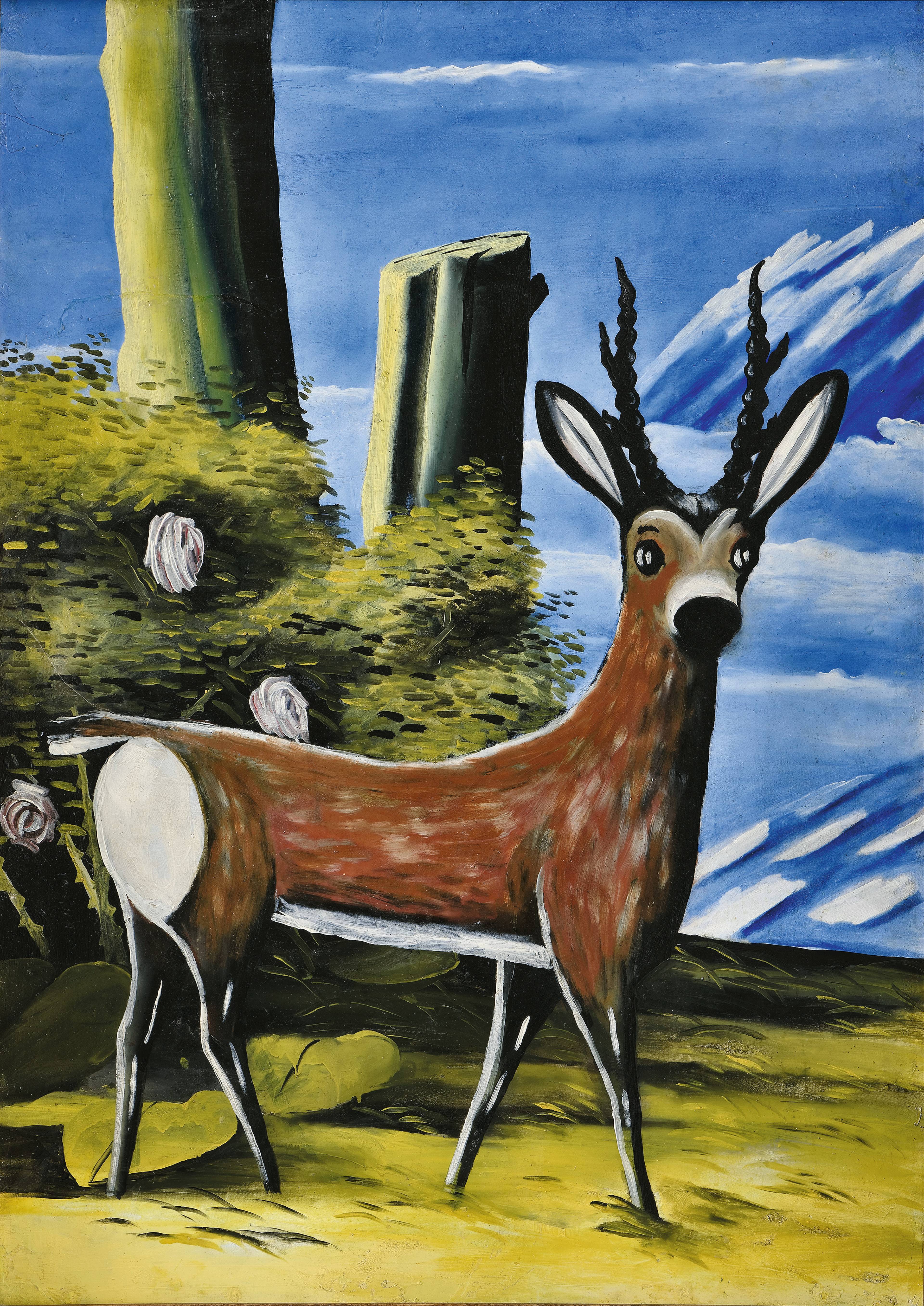 Roe Deer and Landscape, 1913, oil on cardboard, 98.5 x 70.5 cm