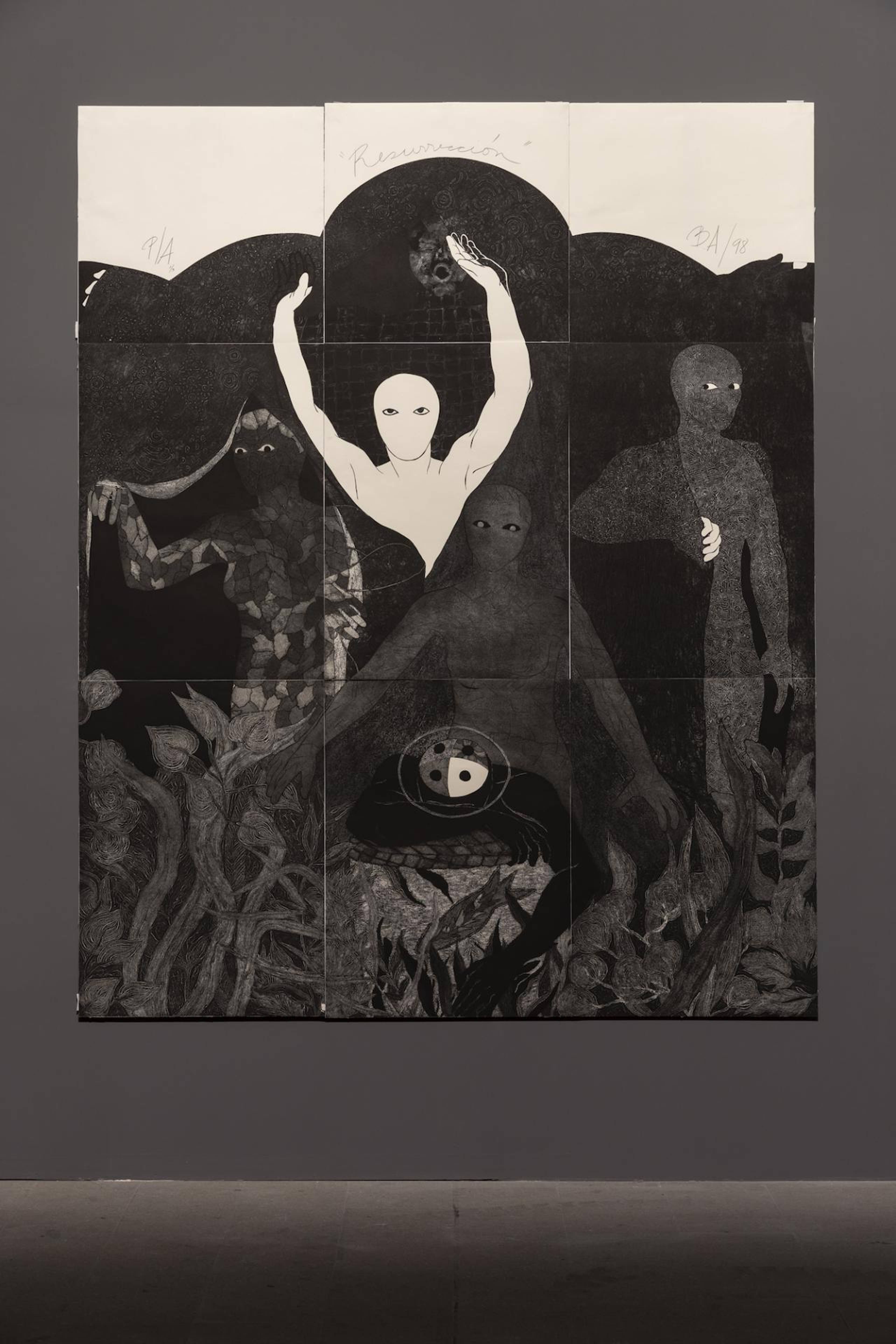 Belkis Ayón, Resurrección, 1998, collography on paper, 9 sheets, 263 cm x 212 cm. Courtesy: Watch Hill Foundation; Von Christierson Family; La Biennale di Venezia. Photo: Roberto Marossi