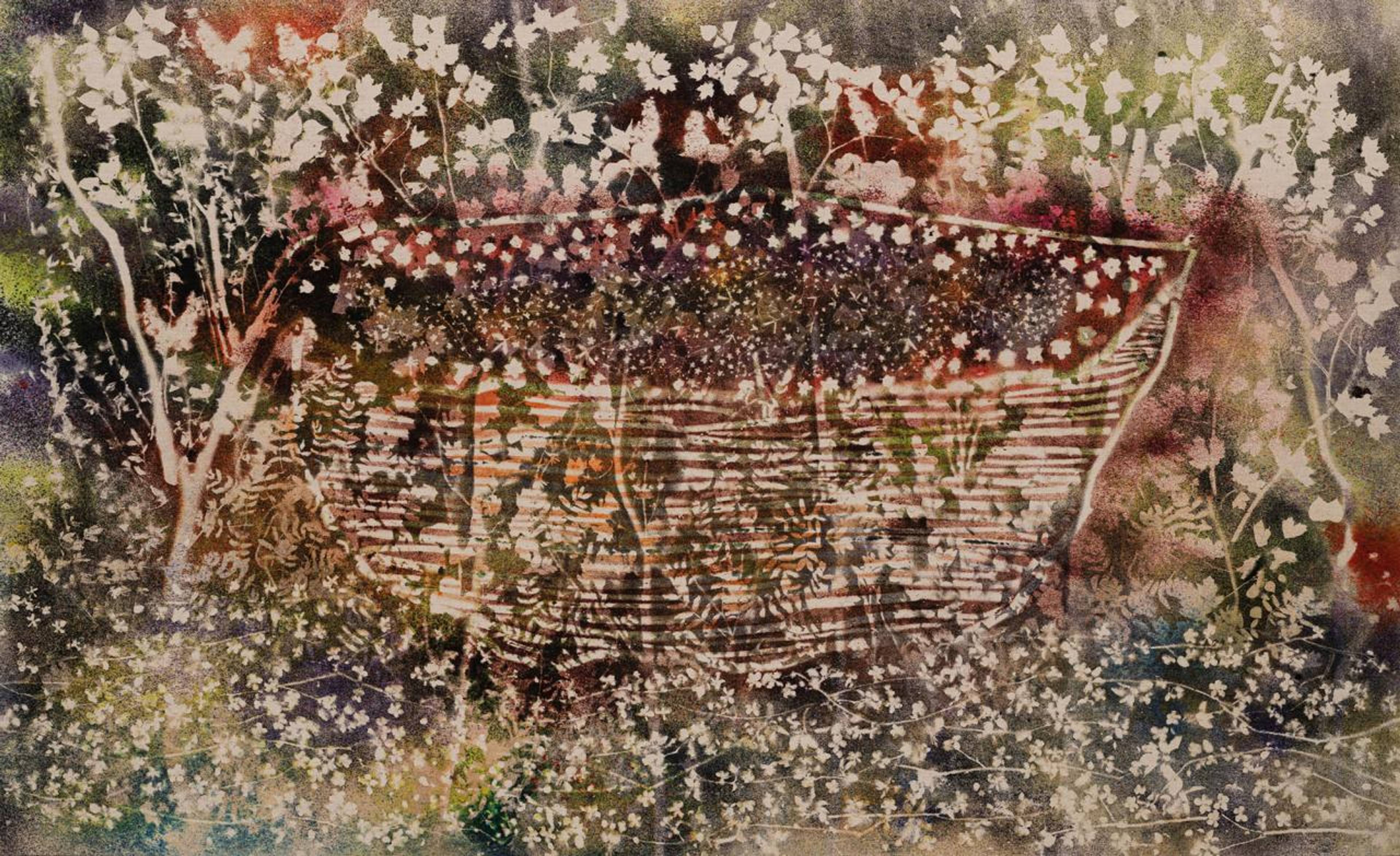 Sam Falls, Charon, 2022, pigment on canvas, 140 x 140 cm. © 2022 Sam Falls. Courtesy: Sam Falls; Galerie Eva Presenhuber, Vienna. Photo: Jorit Aust