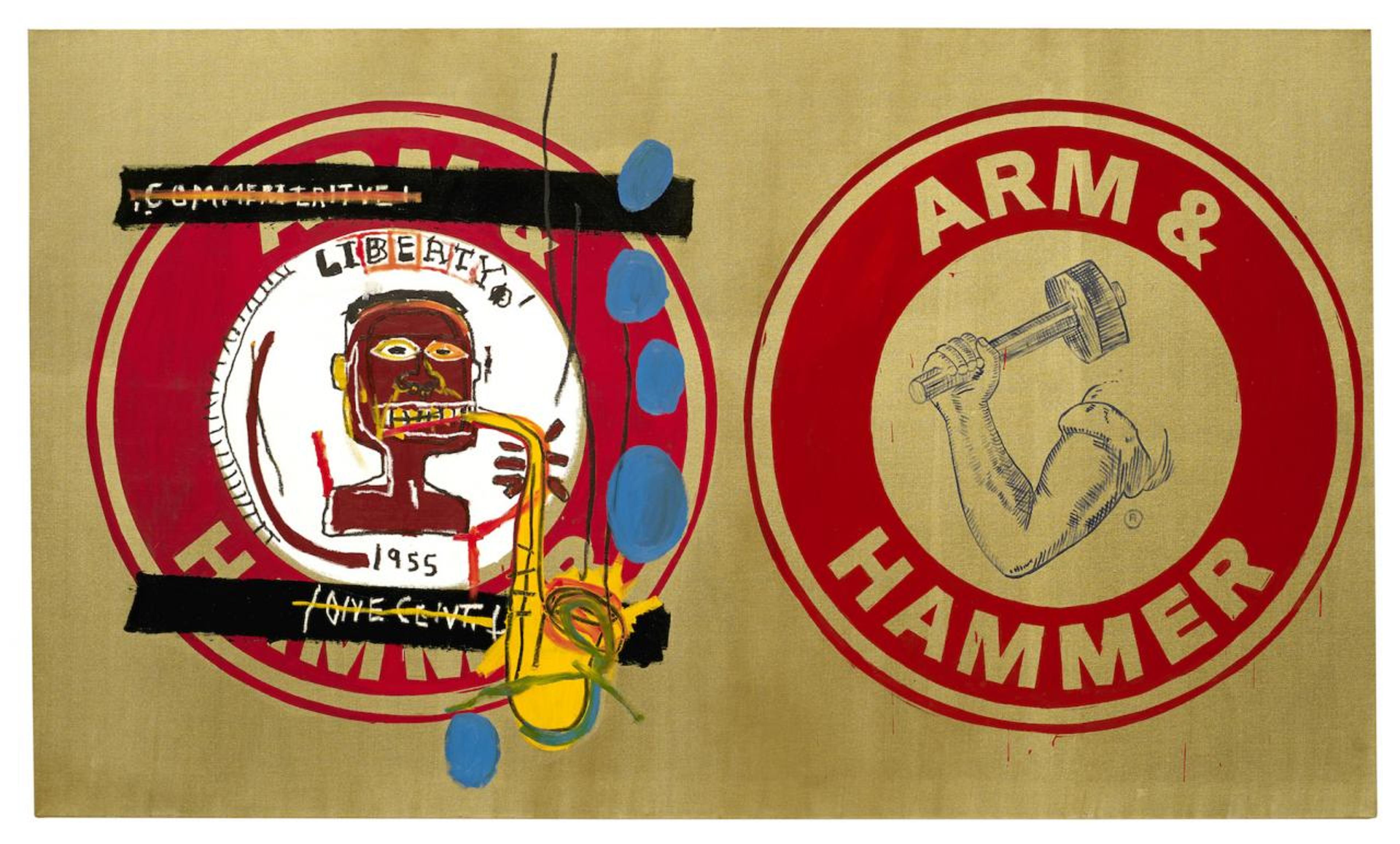 Jean-Michel Basquiat and Andy Warhol Arm and Hammer II  (1984) Guarded by Bischofberger, Männedorf-Zurich, Switzerland, &copy; VG Bildrecht Wien (2018) &amp; The Estate of Jean-Michel Basquiat, Licensed by Artestar, New York, Courtesy Galerie Bruno Bischofberger, Männedorf-Zurich, Switzerland