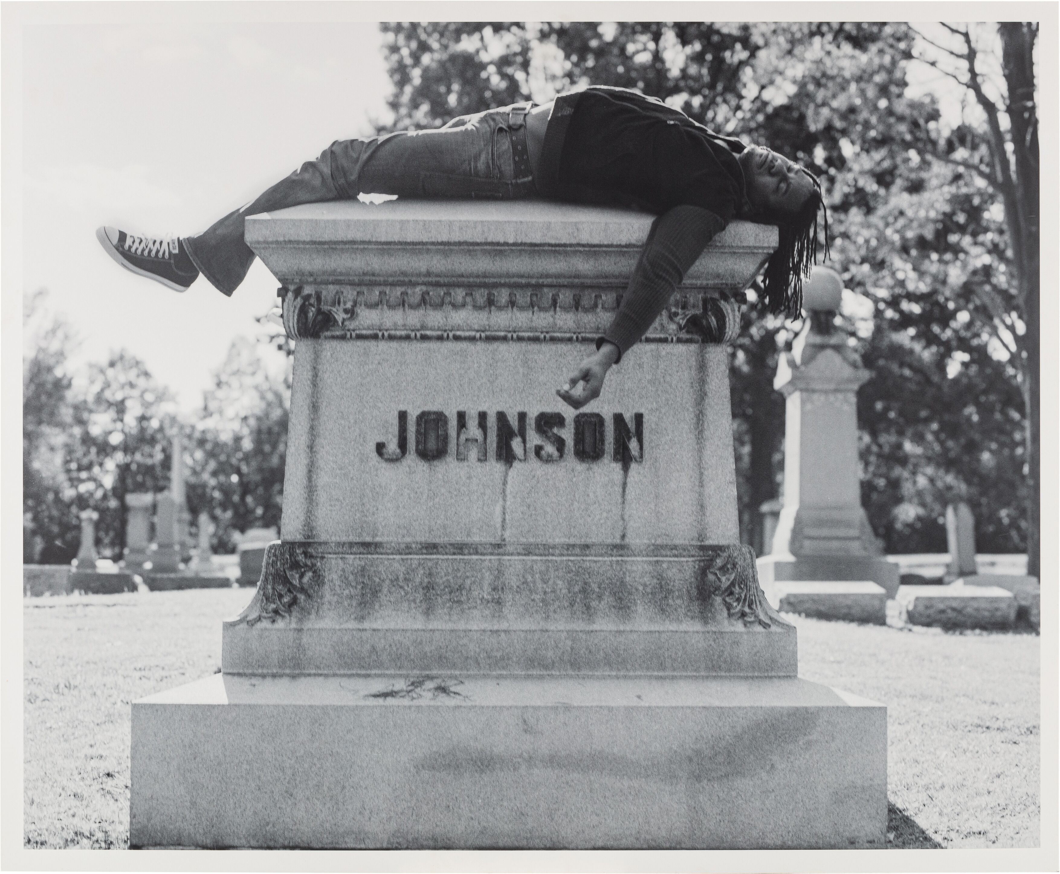 Rashid Johnson, Self Portrait laying on Jack Johnson's Grave
