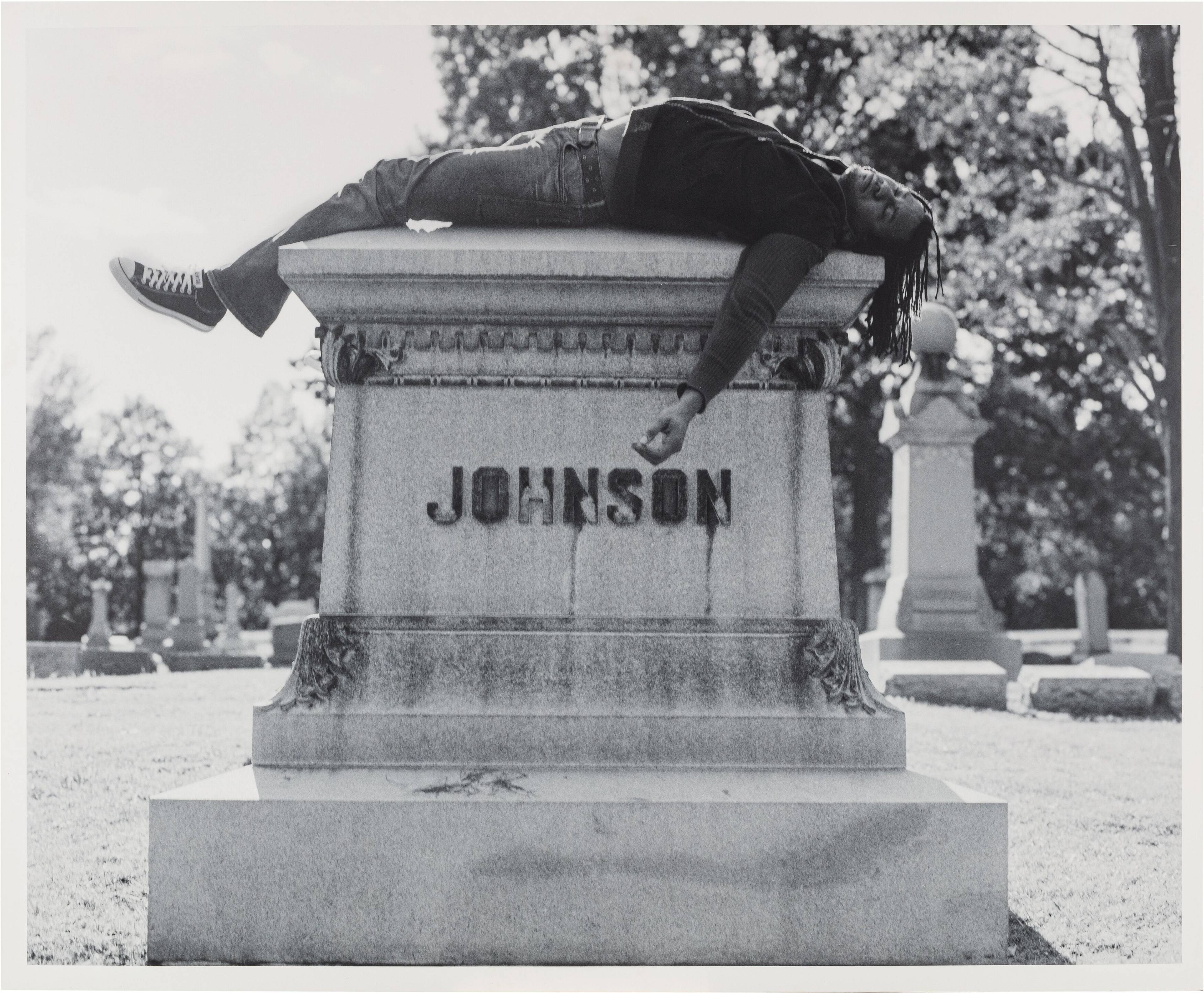 Rashid Johnson, Self Portrait laying on Jack Johnson's Grave