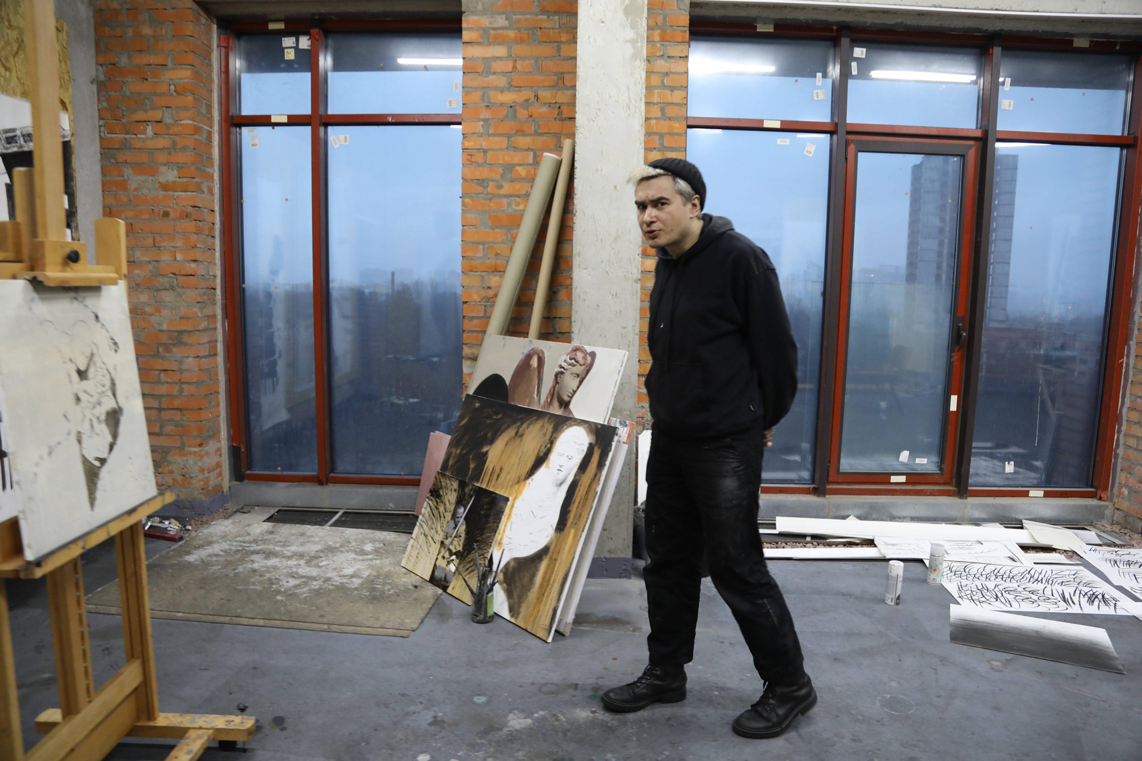 Nikita Kadan in his studio, Kyiv
