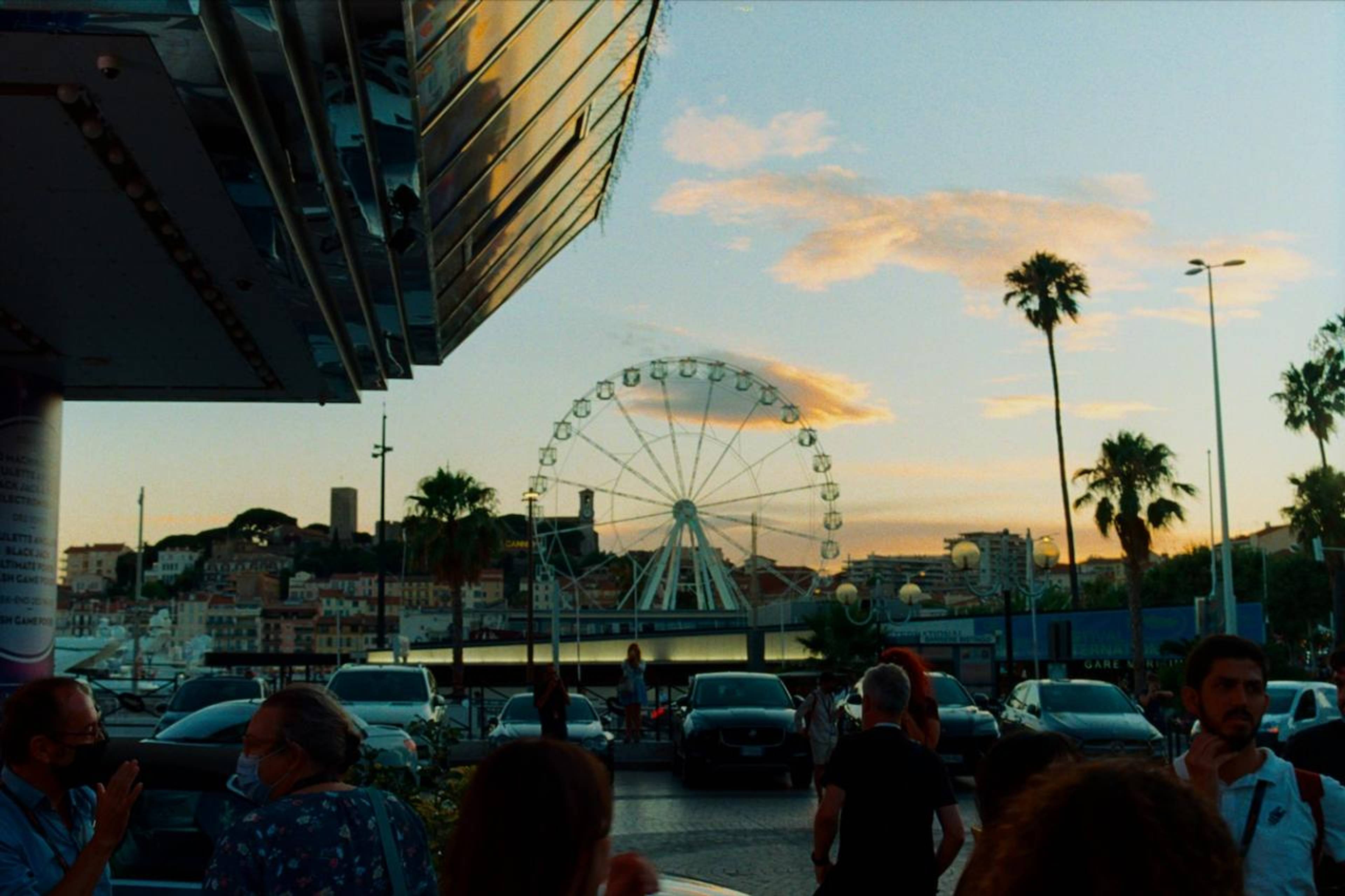 A creamsicle sunset over the Palais de Festivals.