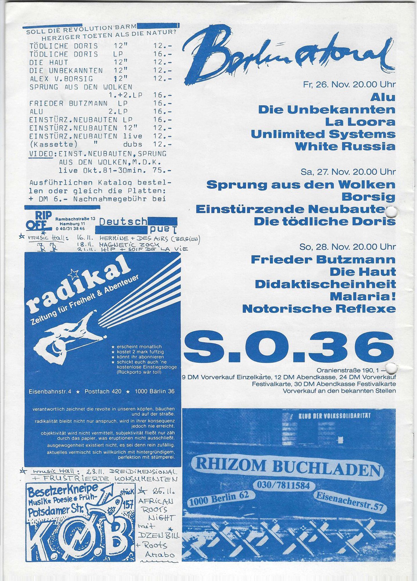 Poster for Berlin Atonal, 1982, SO36, Berlin. © Archiv Manfred Weiss