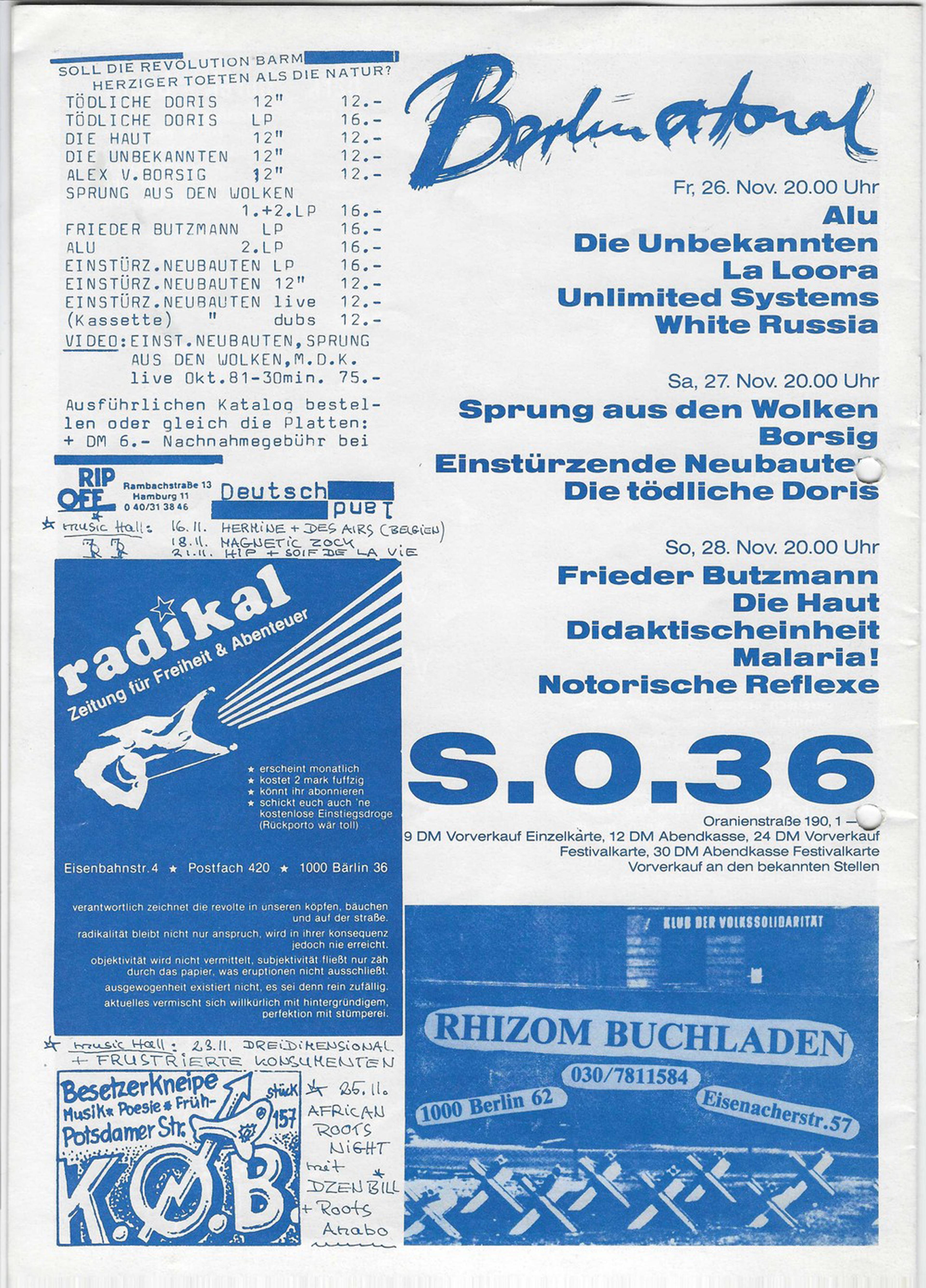 Poster for Berlin Atonal, 1982, SO36, Berlin. © Archiv Manfred Weiss