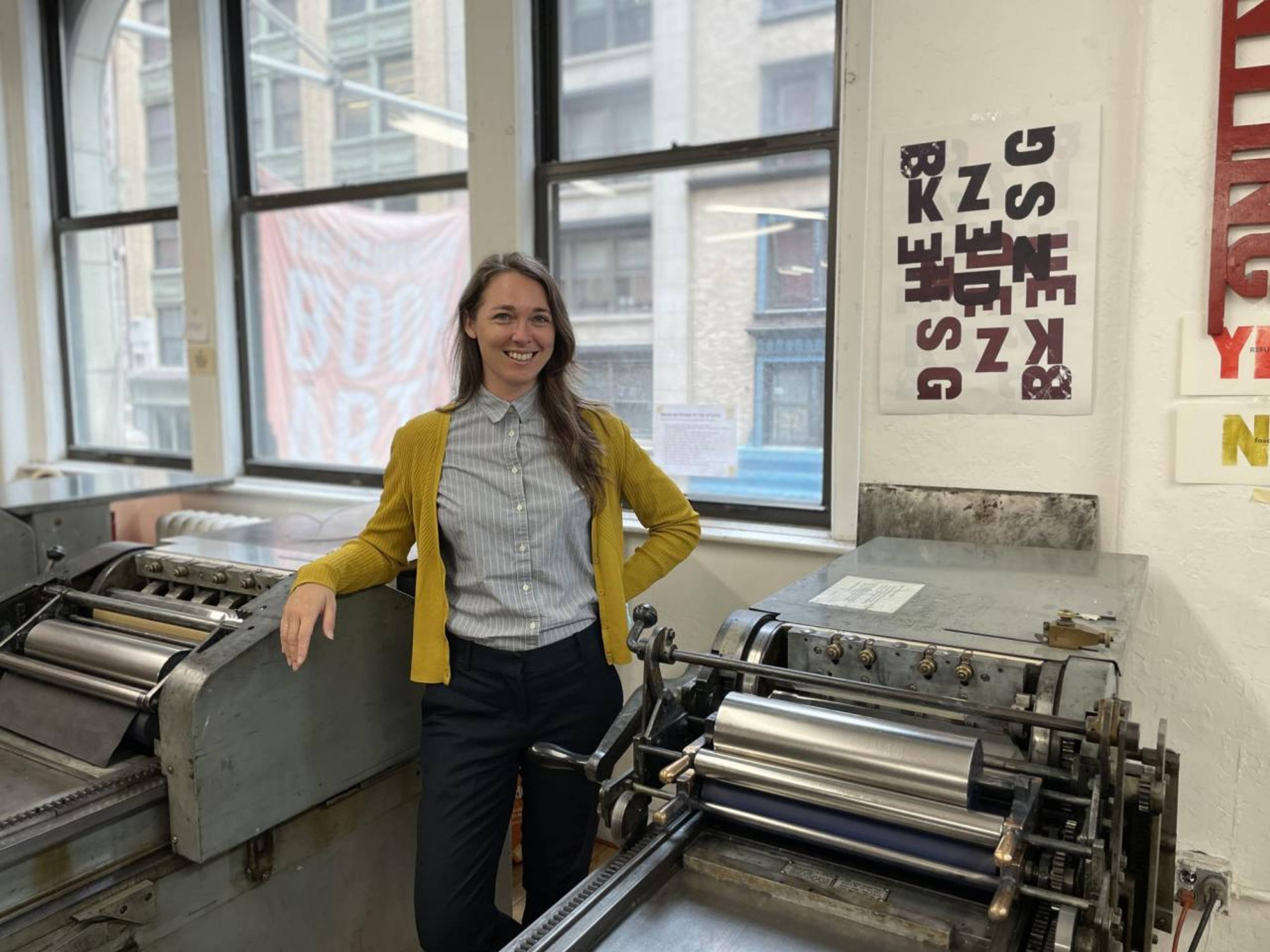 CBA Executive Director Corina Reynolds in the letterpress studio.