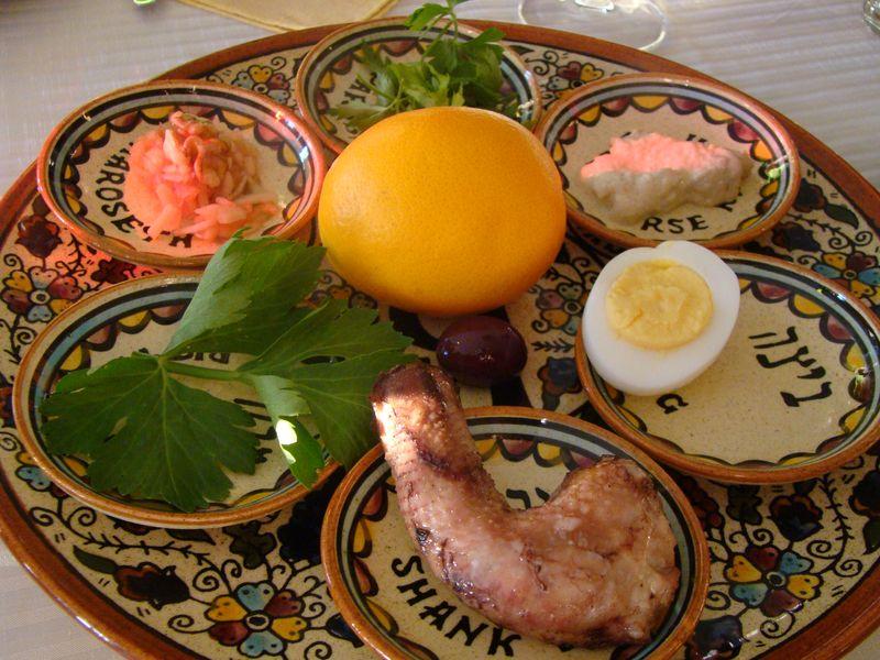 An orange on a Passover Seder plate