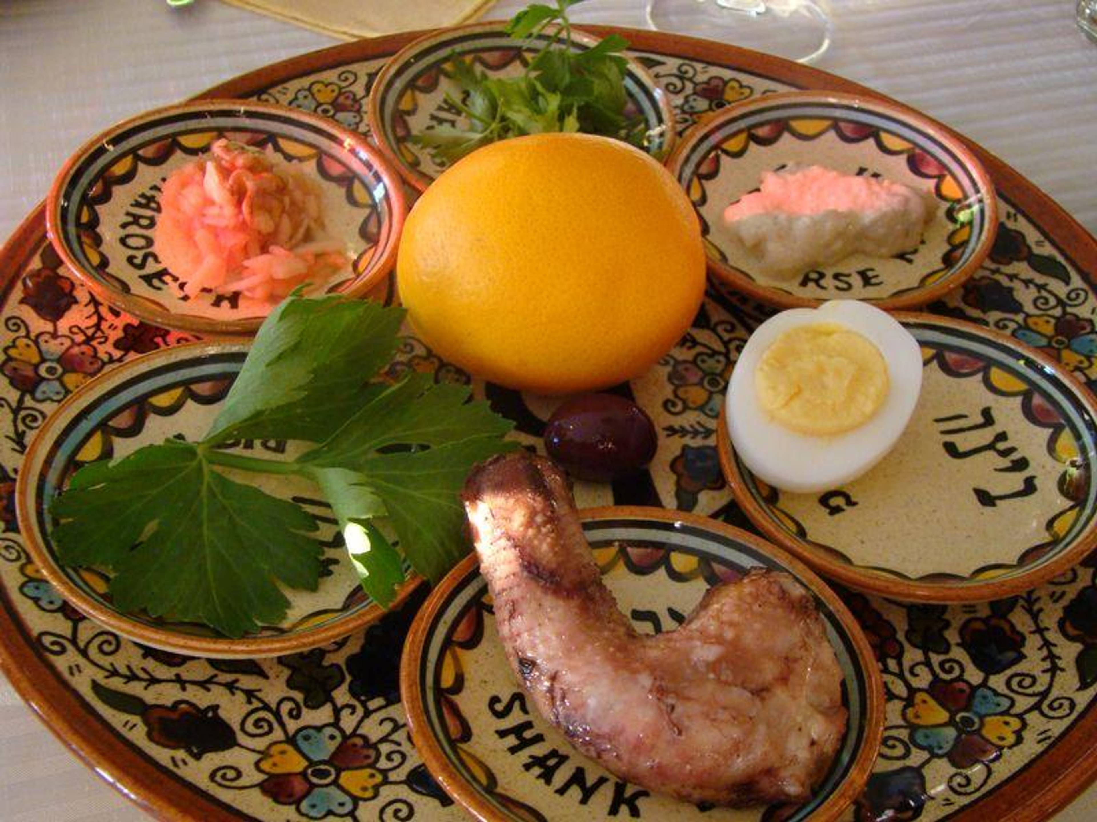 An orange on a Passover Seder plate