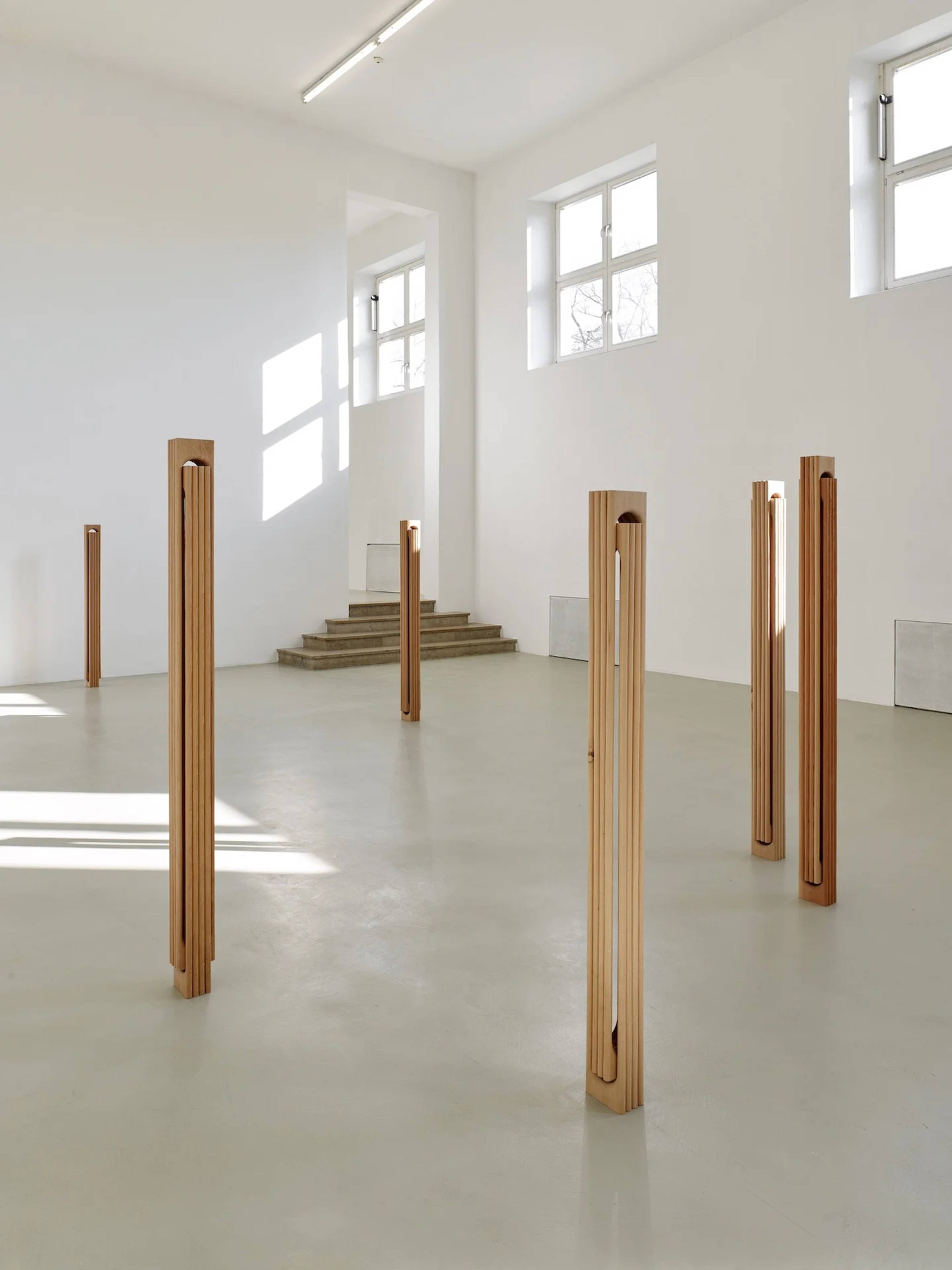 View of Matt Browning, “All Woodcarvings Remain Slow Motion Mobiles,” Kunstverein München, 2026