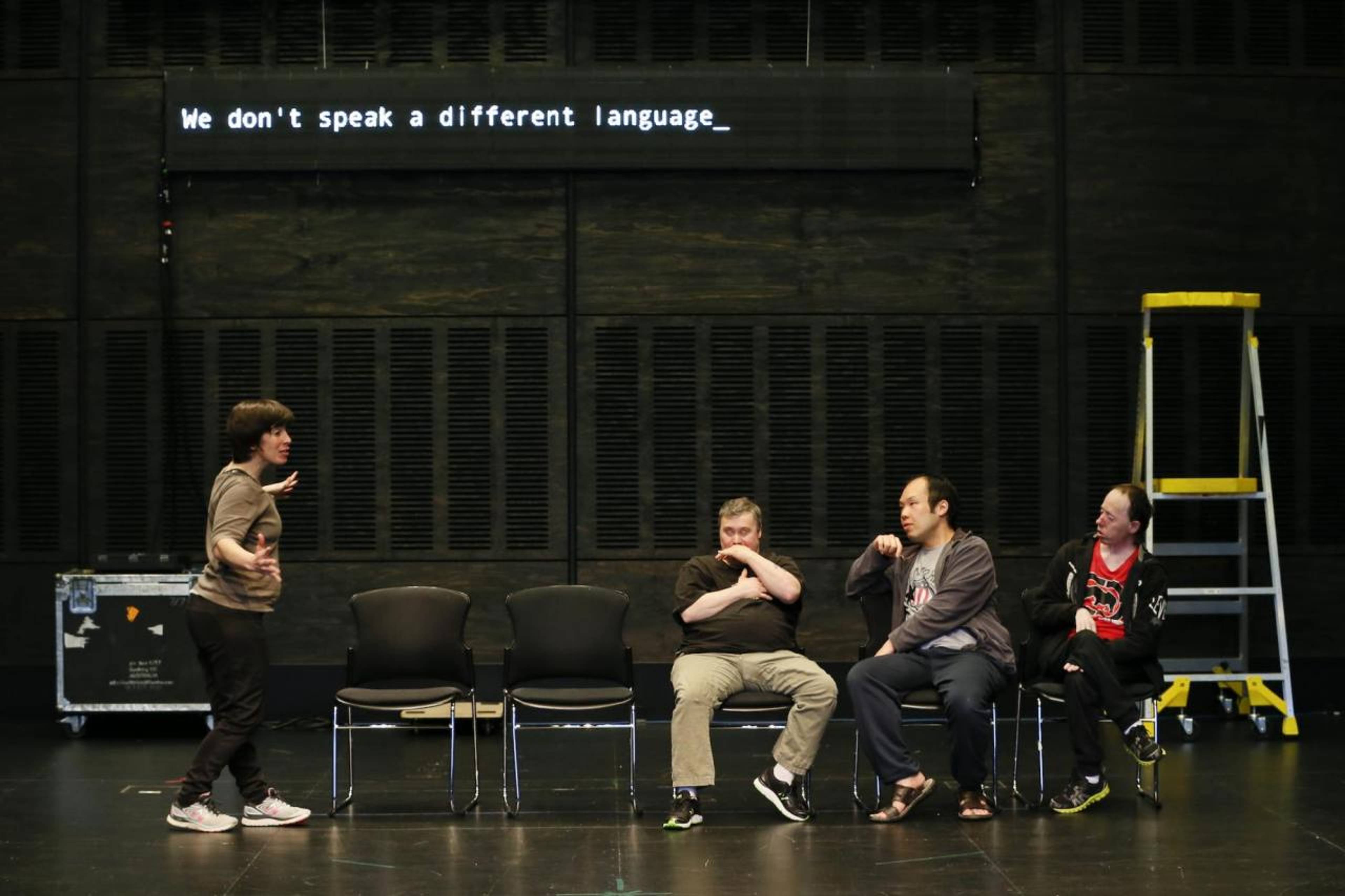 Photo: Jeff Busby. Rehearsal of The Shadow Whose Prey the Hunter Becomes