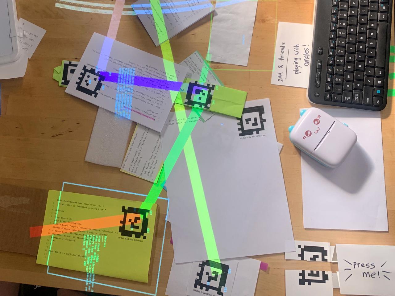 A table of hardware during a workshop at Folk Computer, Inc., Brooklyn, March 2023