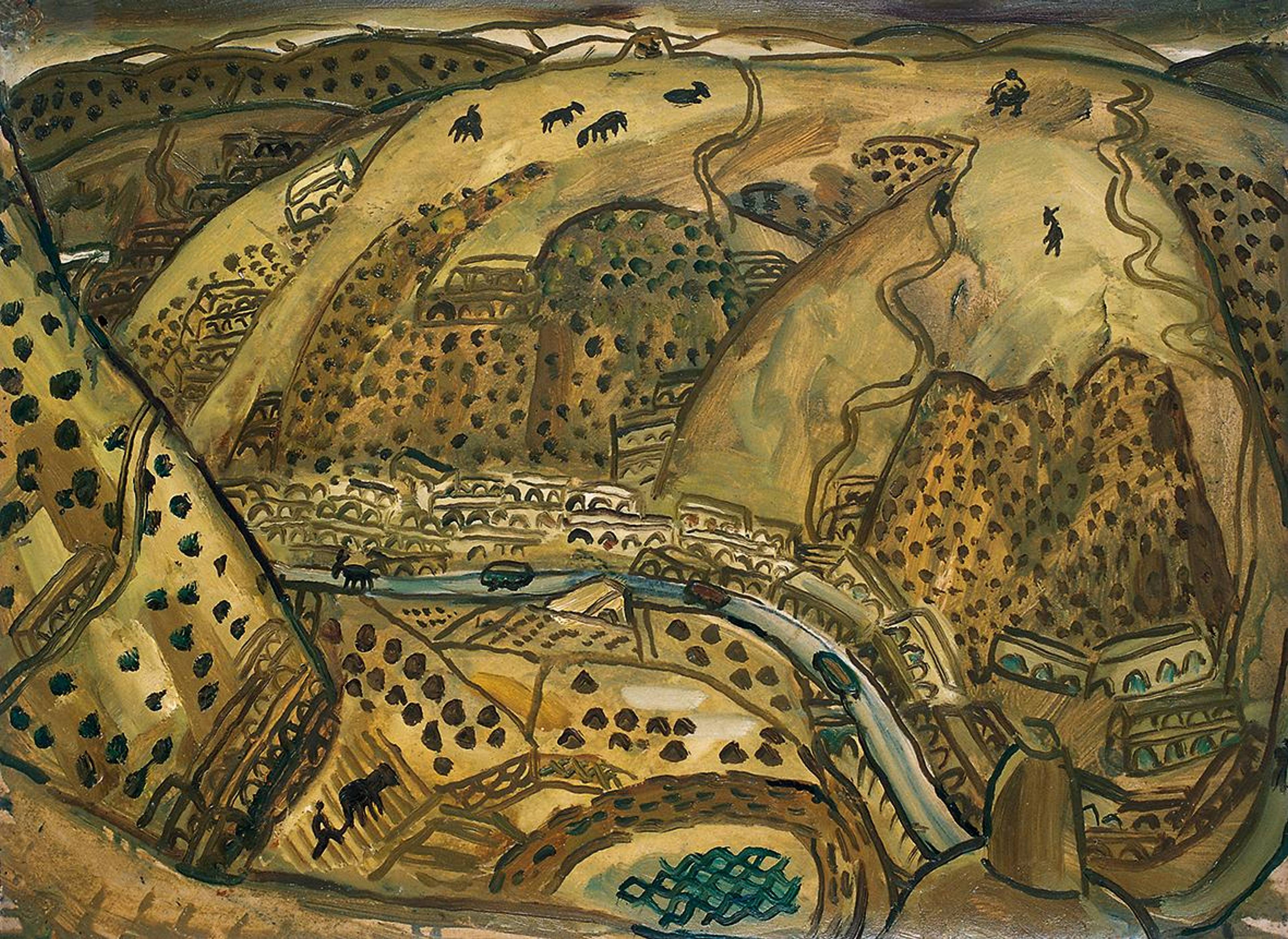 Duang Zhenqu,  Sketching of Mizhi County II,  1987, oil on paper, 39x54cm, courtesy N3 Gallery