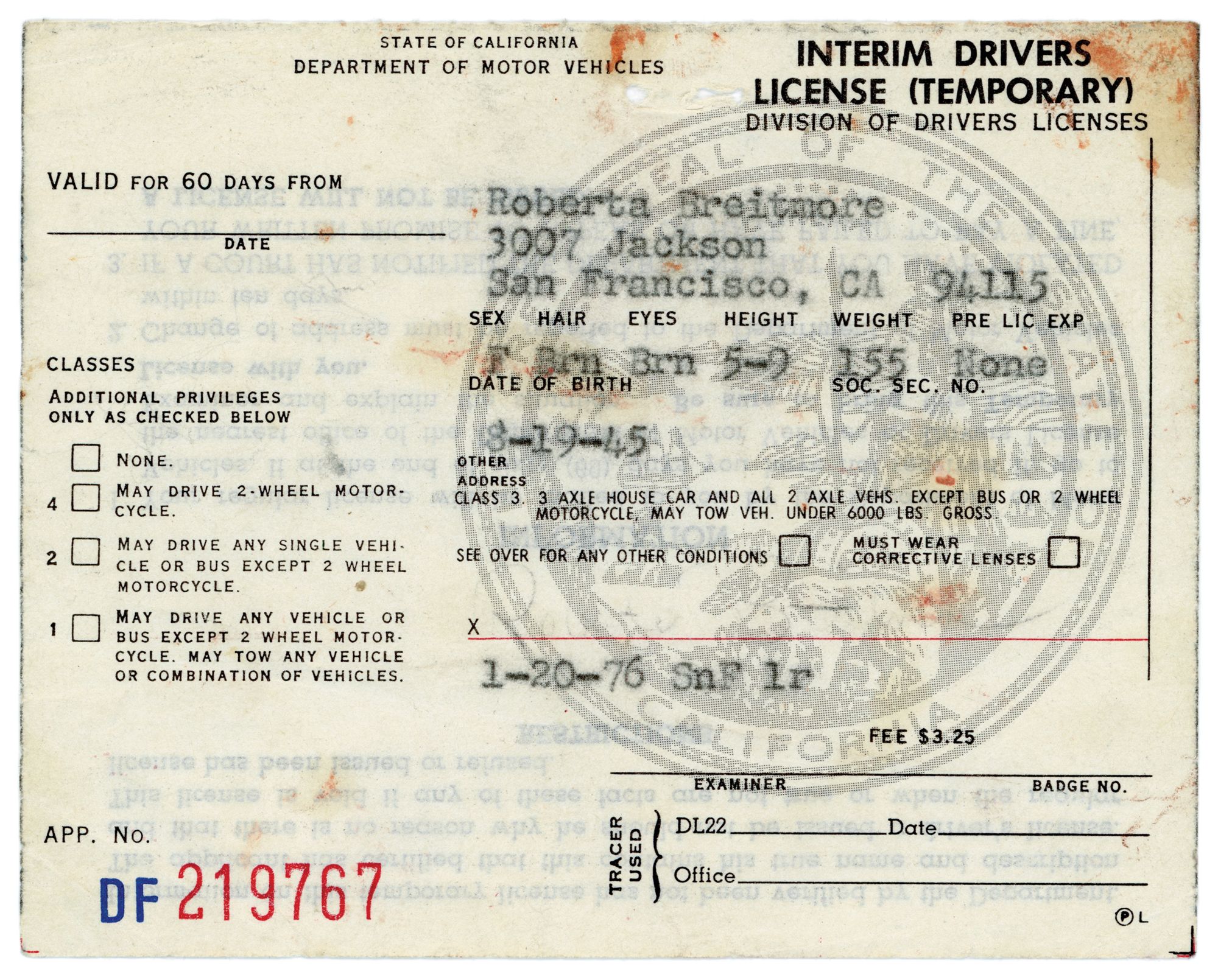 Roberta’s driver’s license
