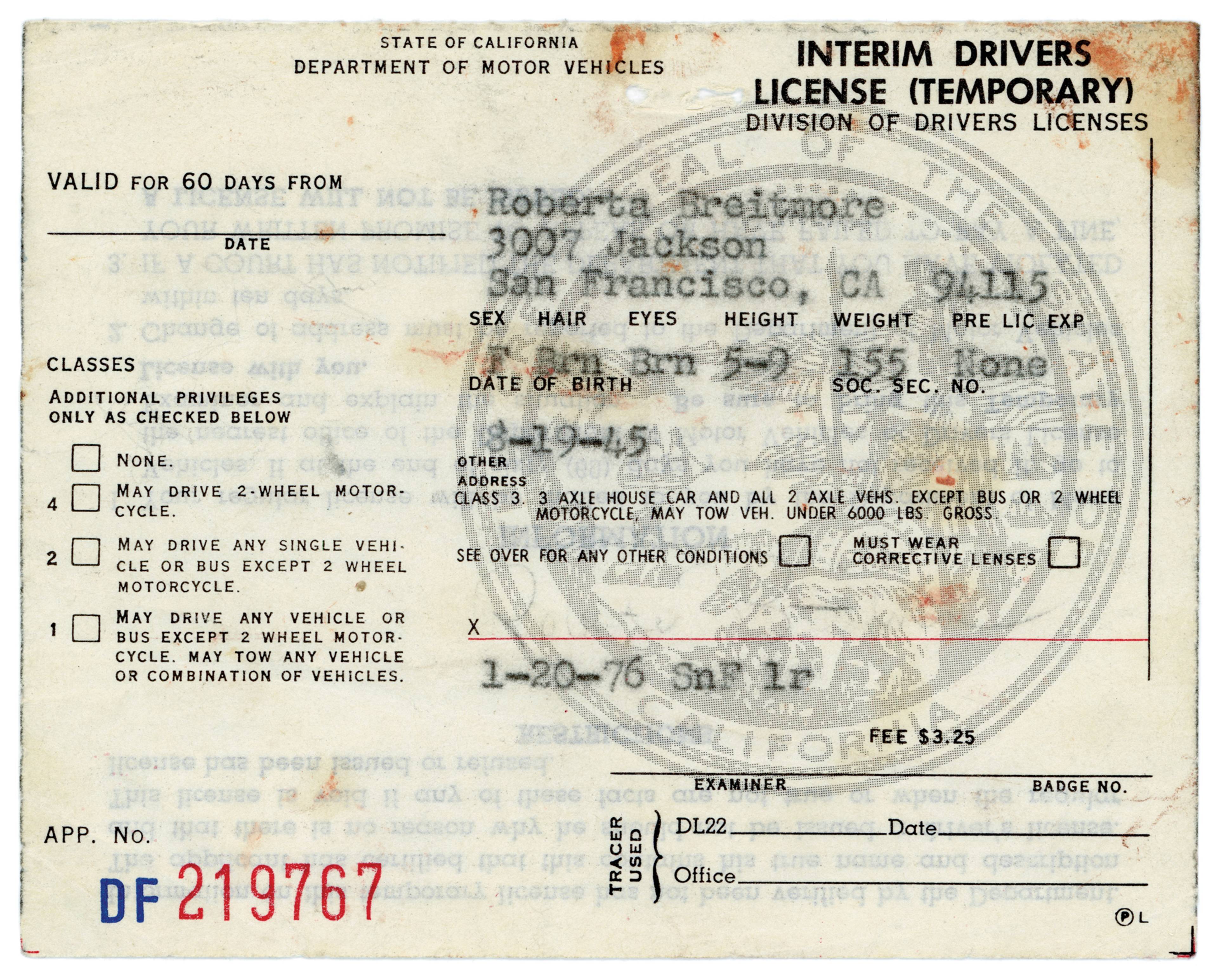 Roberta’s driver’s license