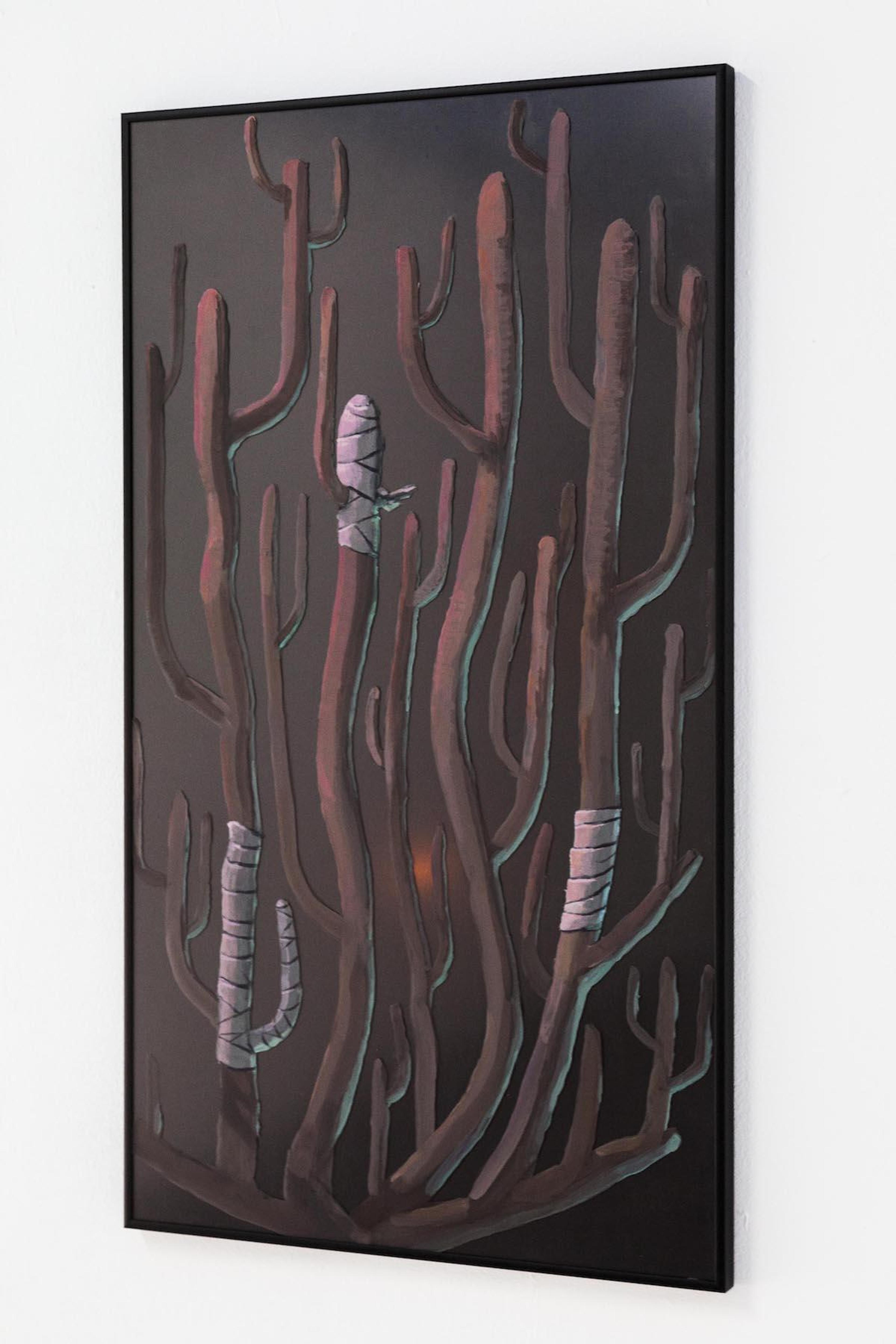 Lukas Posch, Die Nerven (getwellsoon), 2017, Acrylic on glass, aluminium, wood, 82 x 46 cm