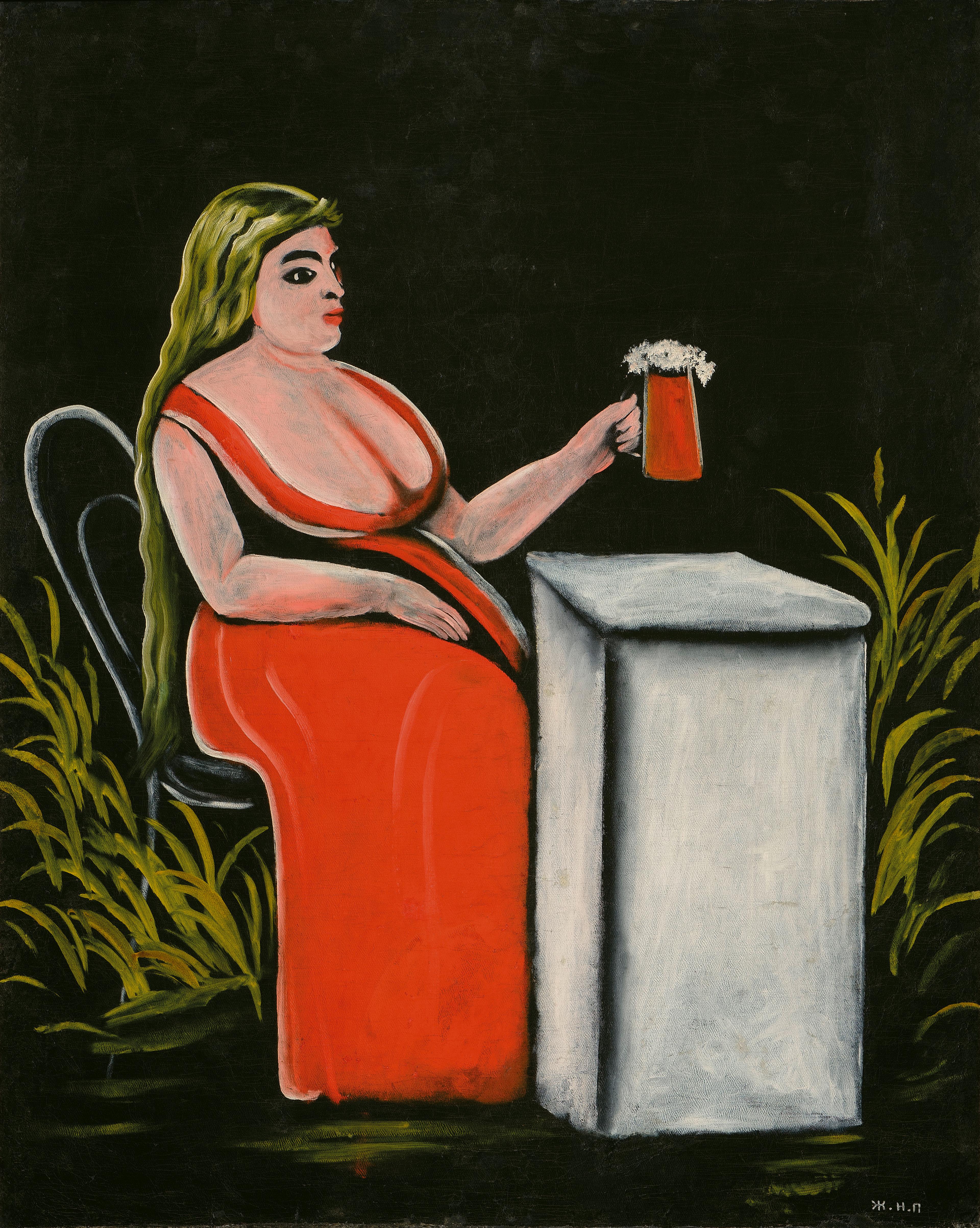 Woman with a Tankard of Beer, c. 1905, oil on oilcloth, 112.6 x 90 cm