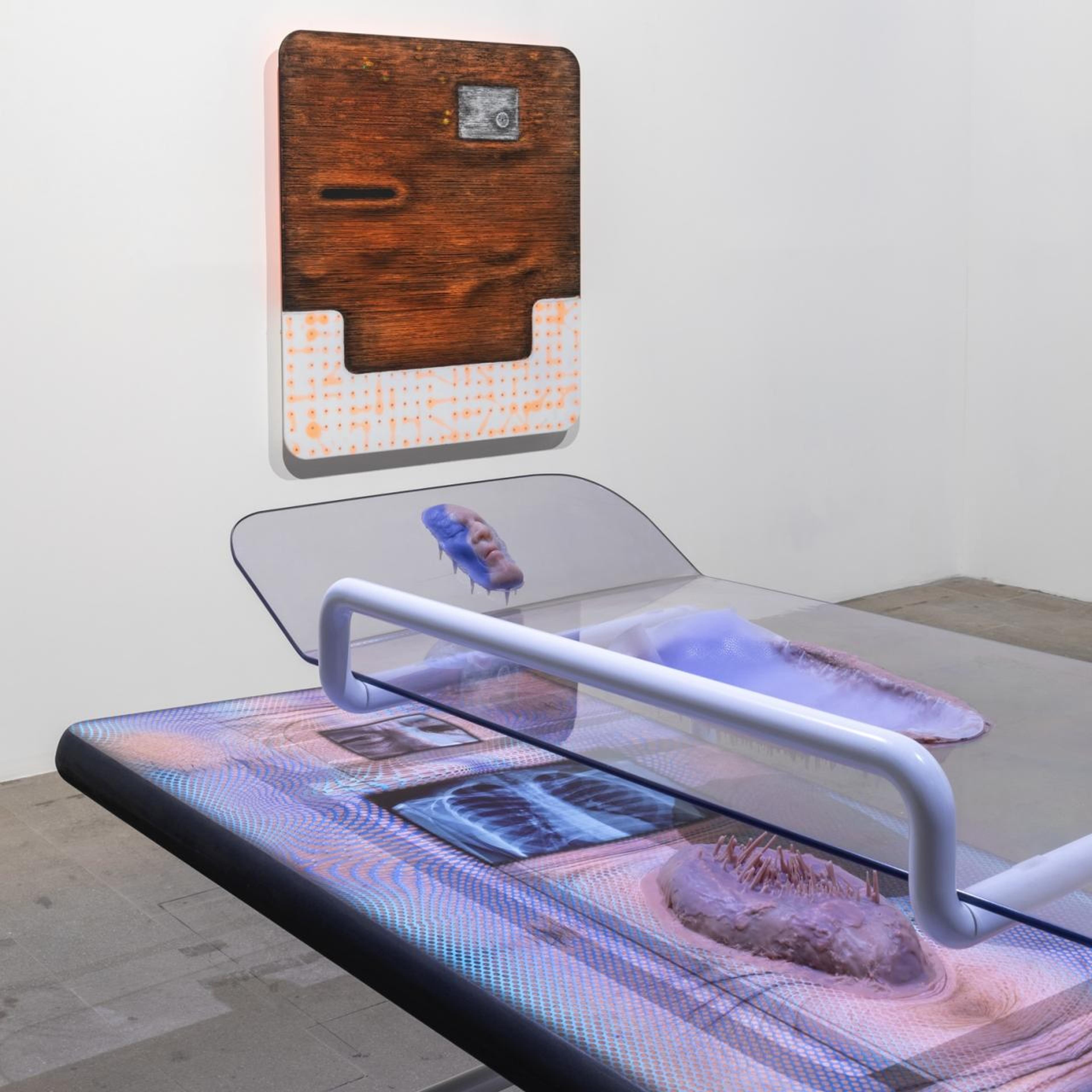 Tishan Hsu,  Watching 3 , 2022. UV cured inkjet, silicone on wood, 182.9 &times; 121.9 &times; 10.2 cm. Photo: Roberto Marossi. Courtesy: La Biennale di Venezia