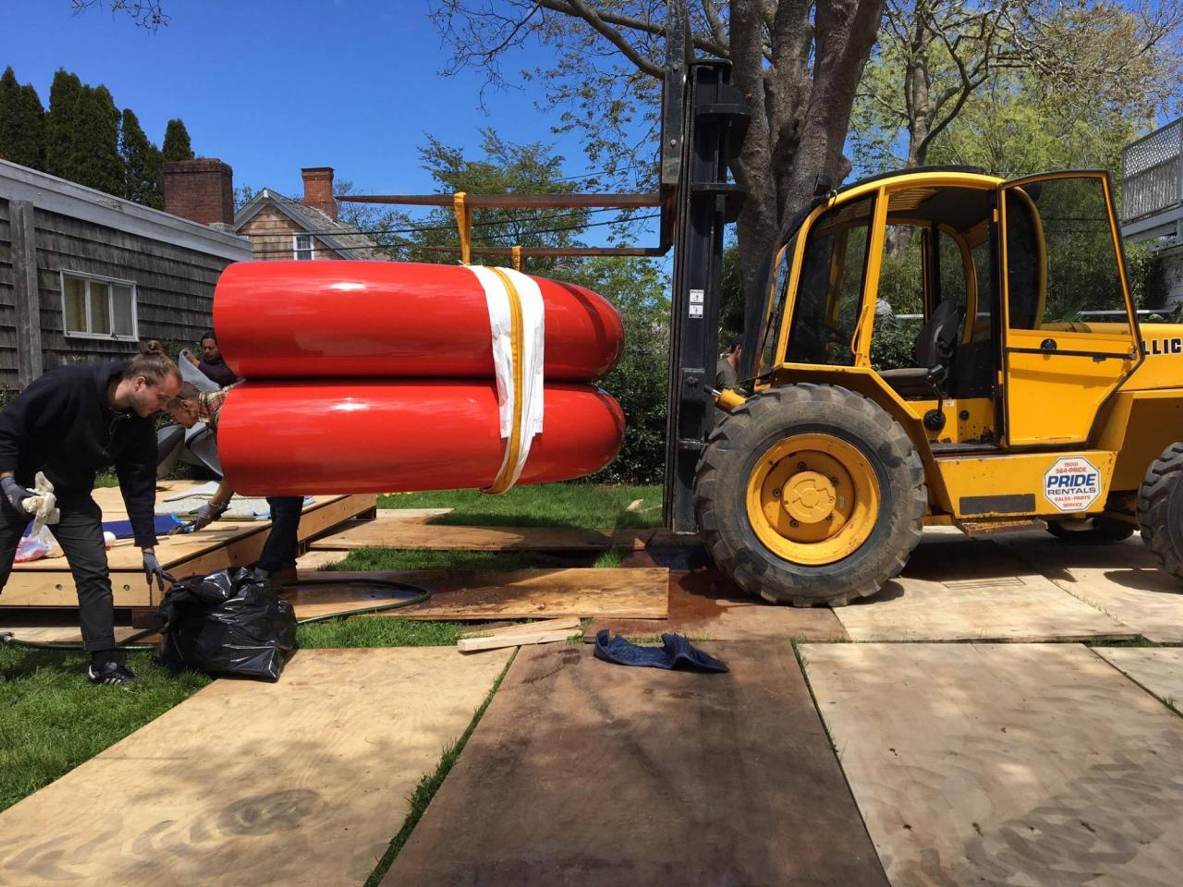 Installing a Sterrling Ruby work outside Karma&#39;s Amagansett location.