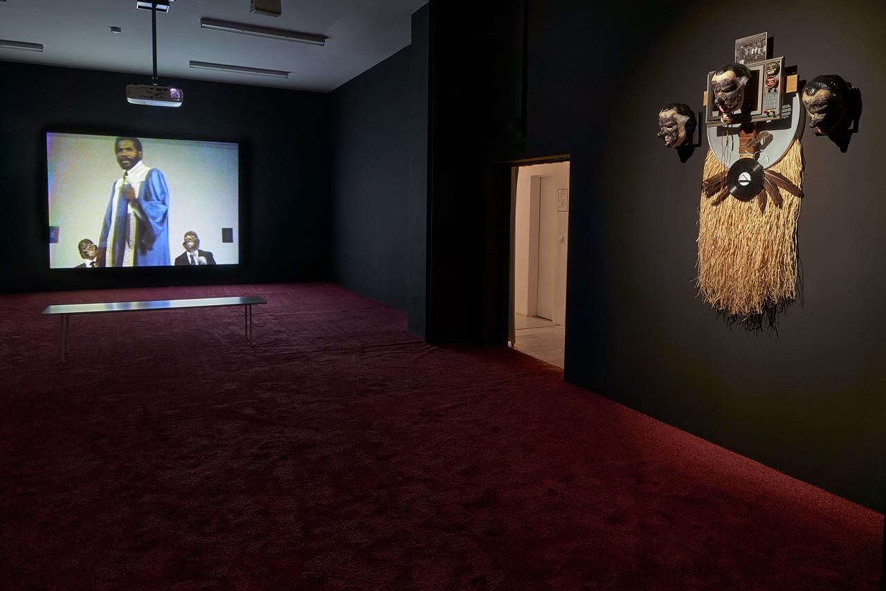 Left: Still from Ulysses Jenkins, Two-Zone Transfer, 1979; right: Ulysses Jenkins, Two-Zone Transfer Altar, 1979. Installation view, JSF Berlin, 2023
