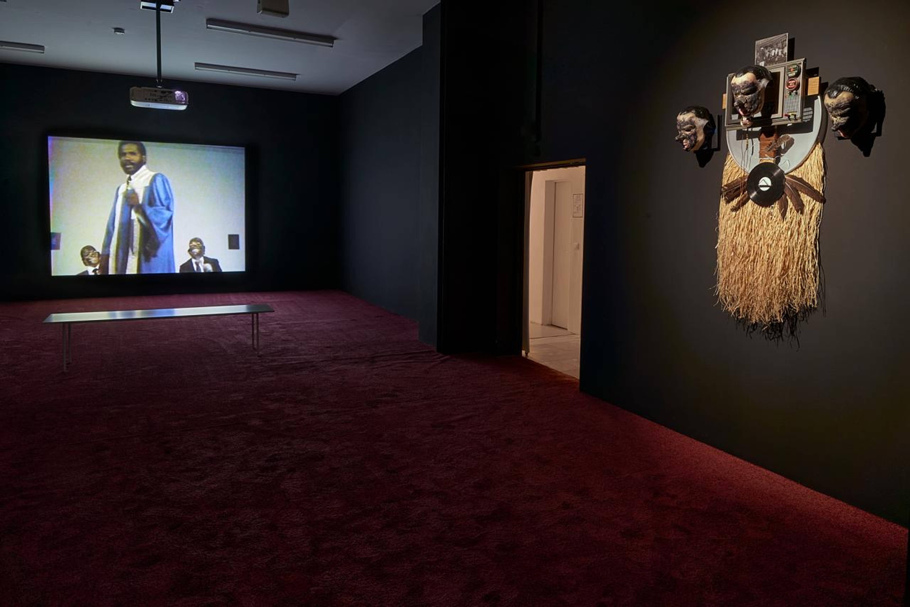 Left: Still from Ulysses Jenkins, Two-Zone Transfer, 1979; right: Ulysses Jenkins, Two-Zone Transfer Altar, 1979. Installation view, JSF Berlin, 2023