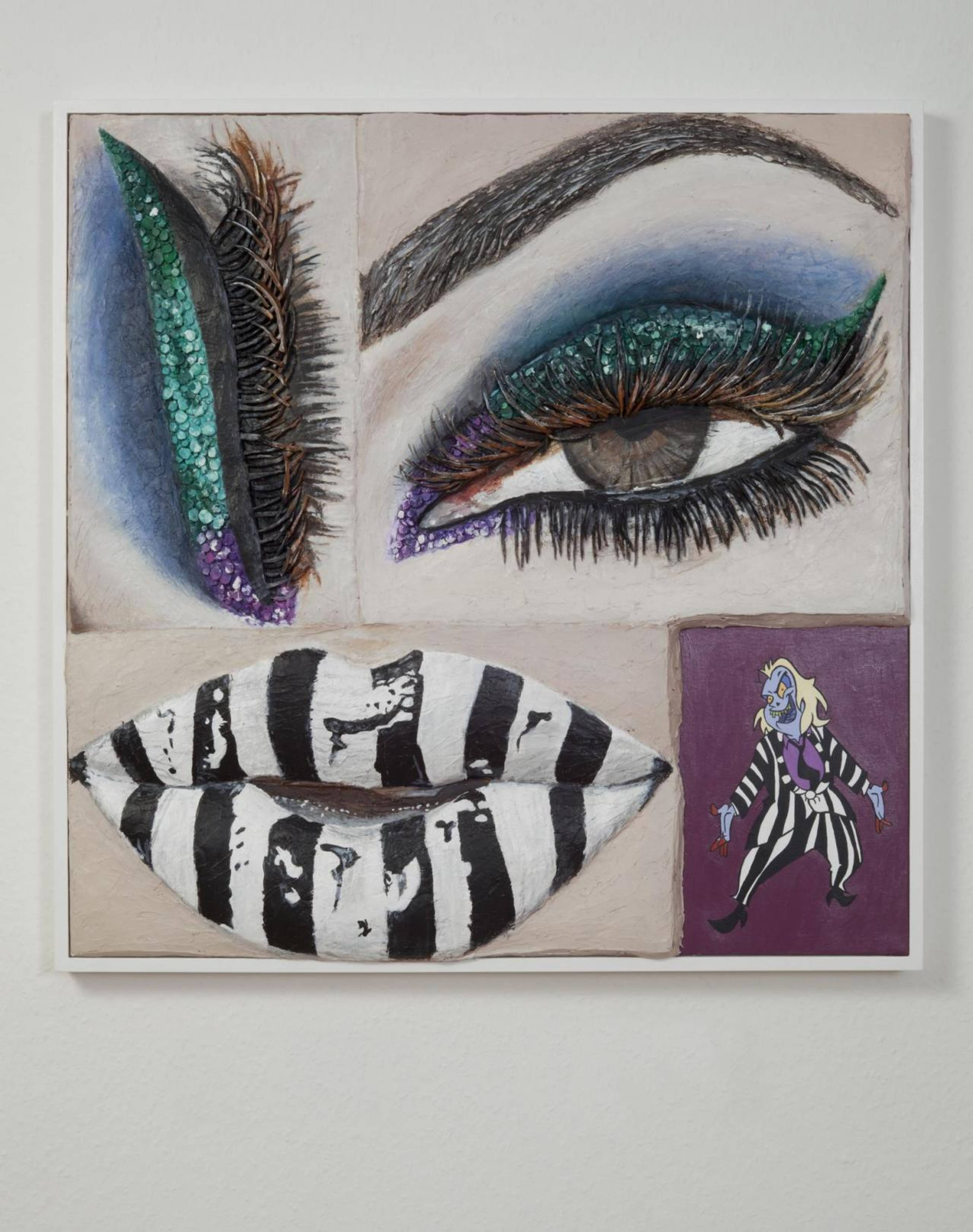 Beetlejuice Eye and Lip , 2017 Acrylic on canvas on panel with painted wood frame, 79 x 79 cm