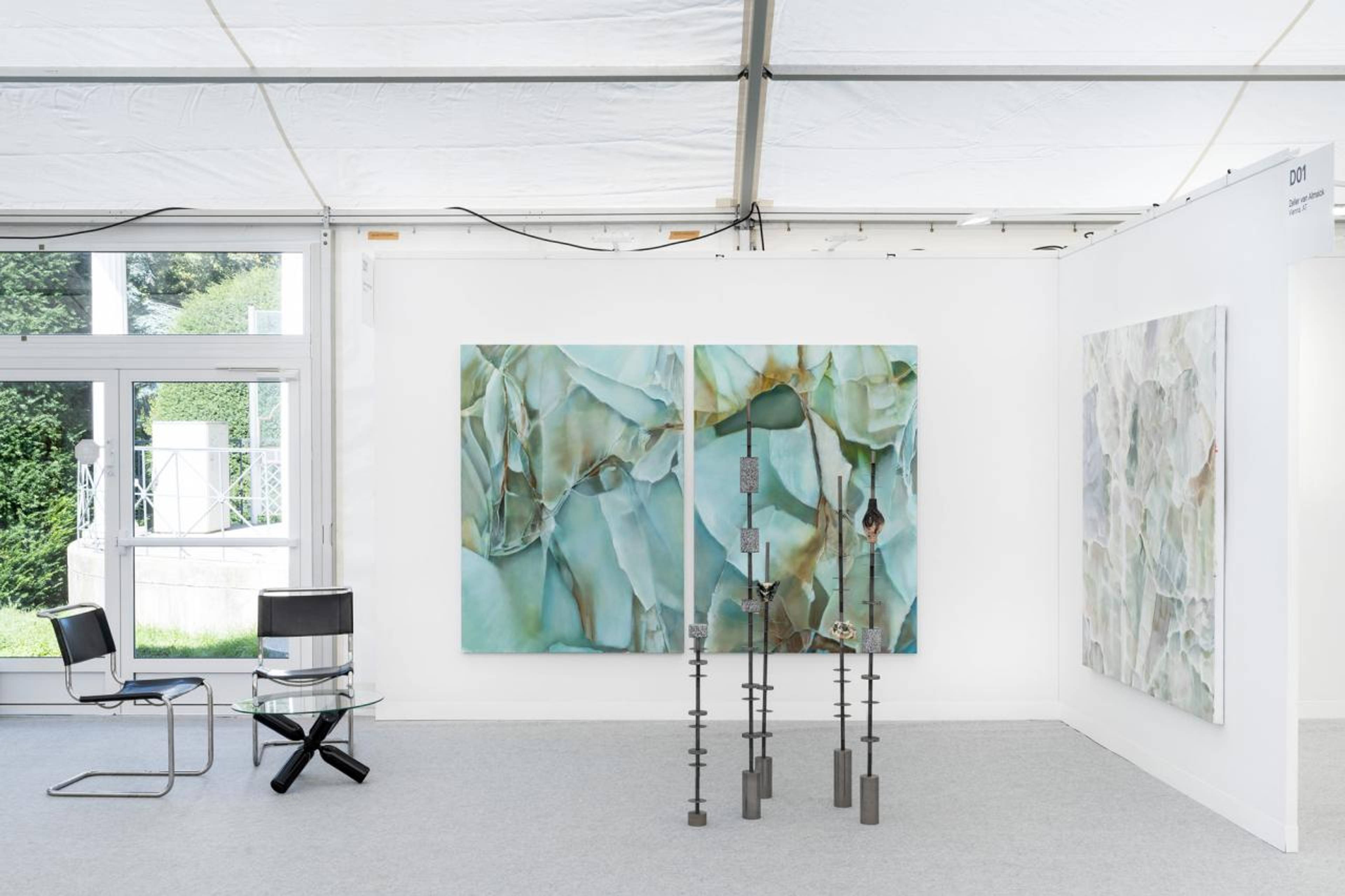 Works by Bianca Phos and Hong Zeiss at the viennacontemporary booth of Zeller van Almsick, Vienna 2023