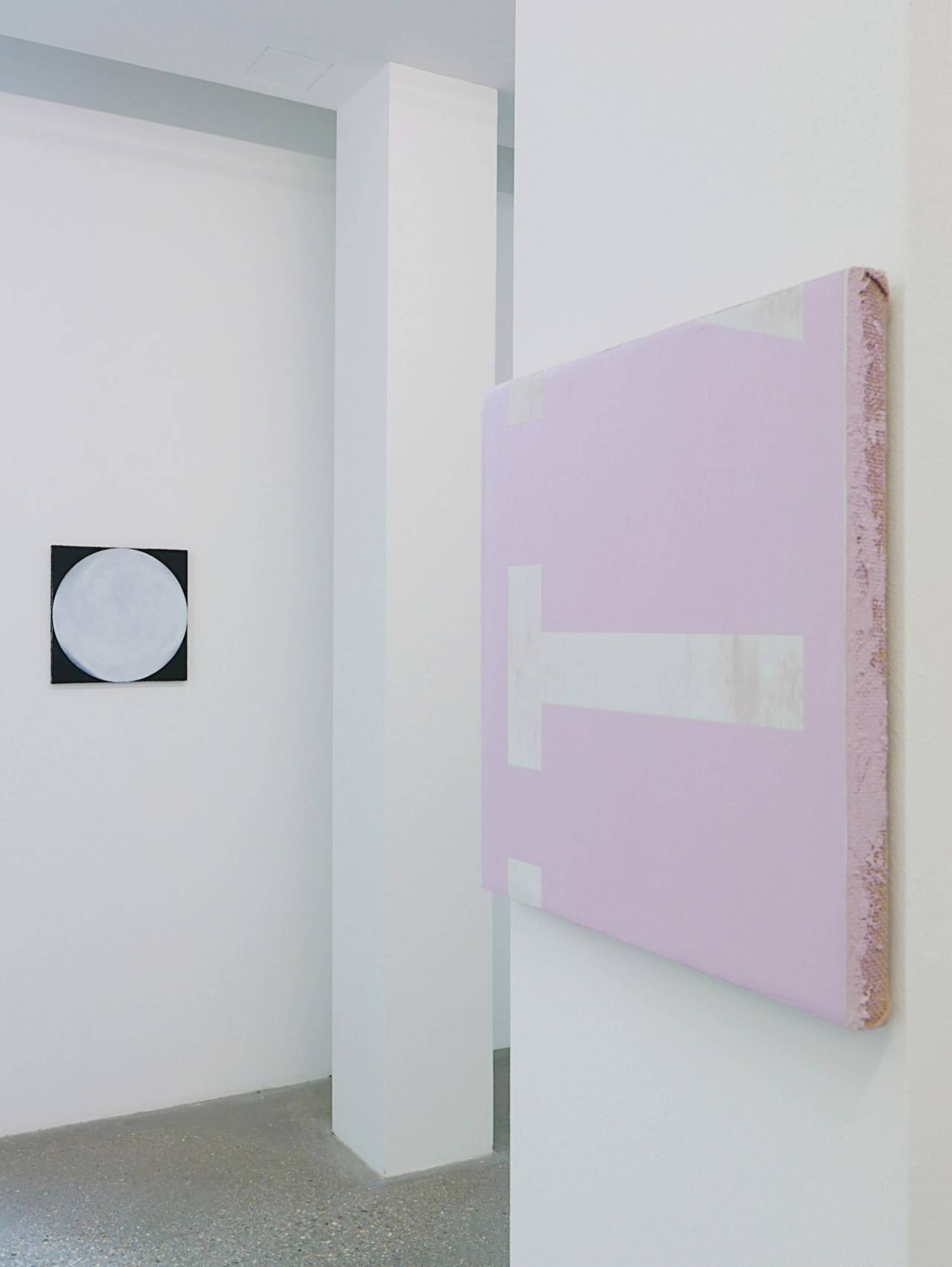 &ldquo;Nicolas Jasmin and Other Works&rdquo; Exhibition view at Belvedere 21 Left: O.T. (FULL #5) , 2018 Right: O.T. #38 (VTTZ) GEHEIMSPRACHE ROSA , 2018 Courtesy the artist and Croy Nielsen, Vienna