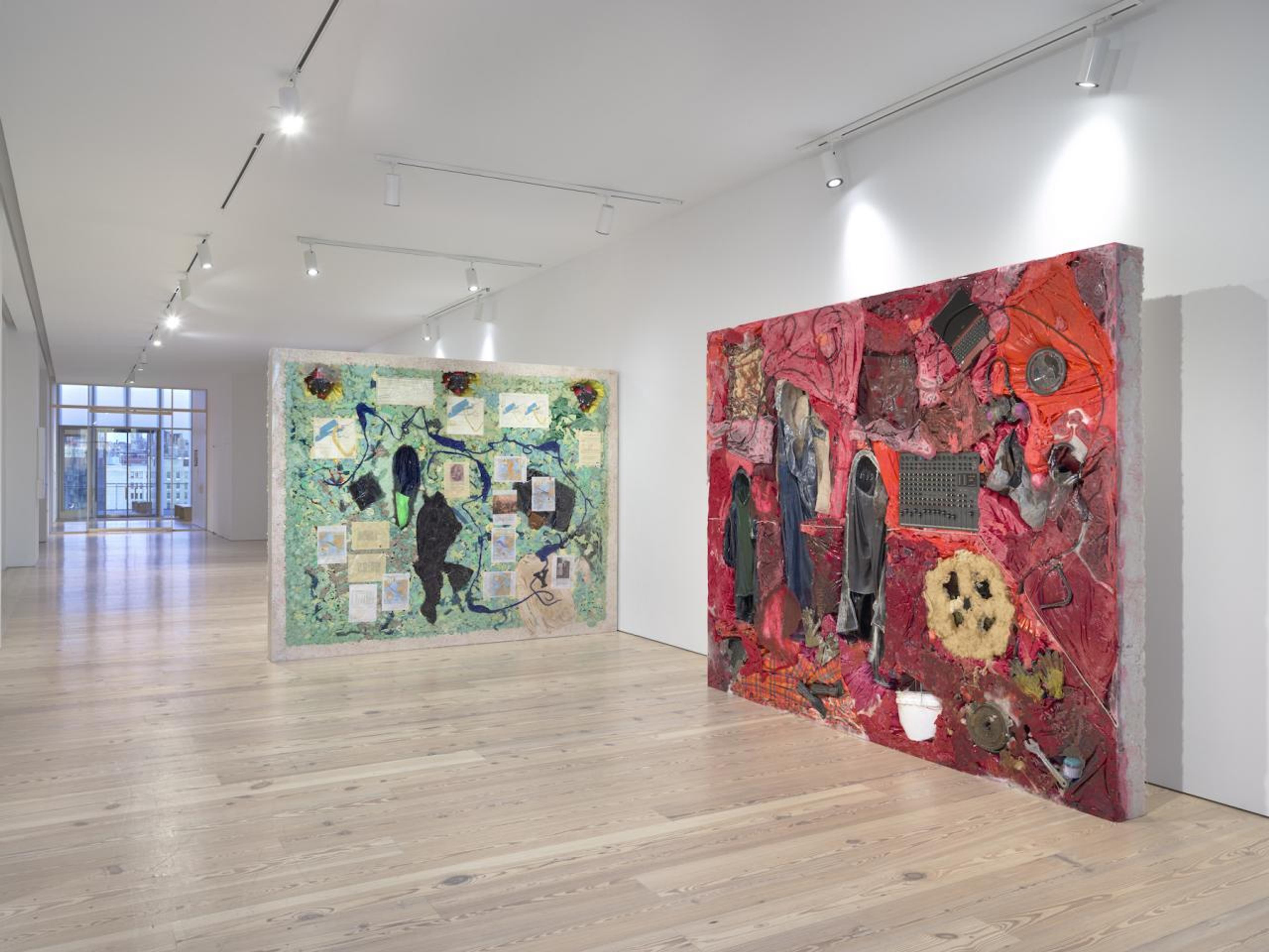 Installation view of  Kevin Beasley: A View of a Landscape  at the Whitney From left to right:  Campus , 2018;  The Acquisition , 2018; Photo: Ron Amstutz