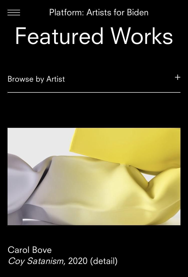 David Zwirner&rsquo;s Platform: Artists for Biden featuring Carol Bove,  Coy Satanism , 2020.