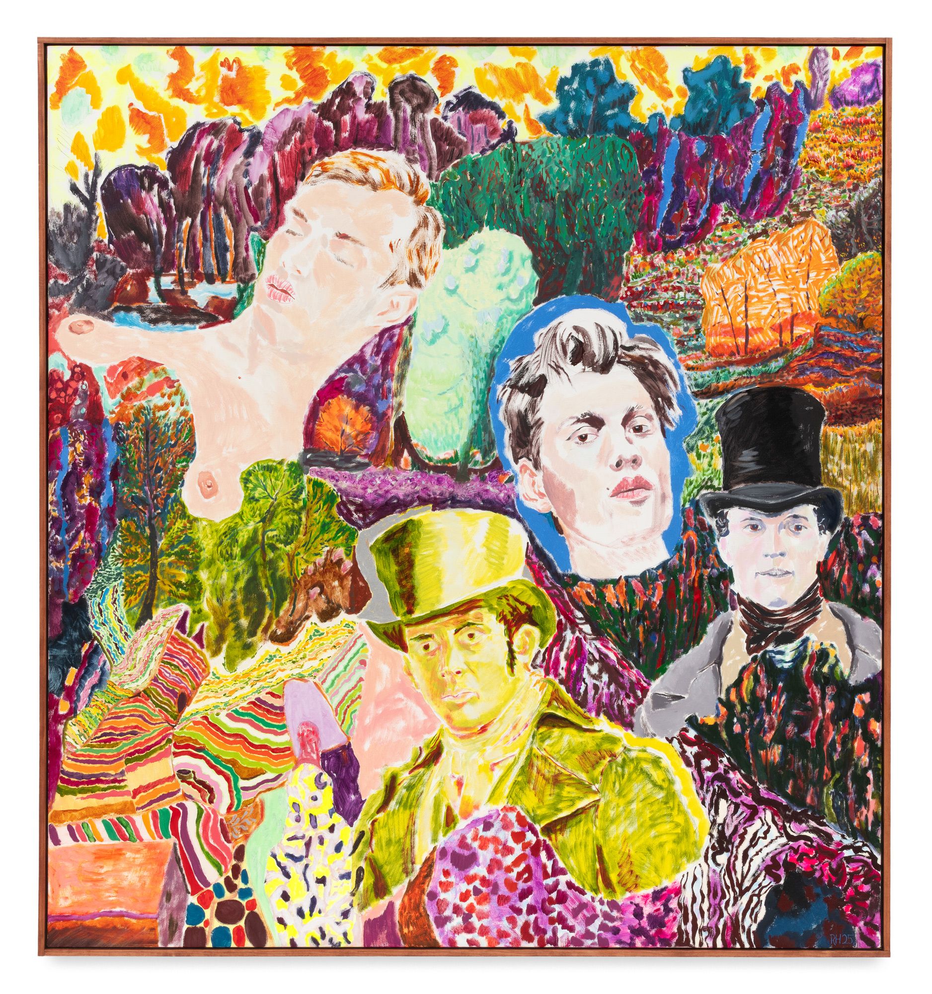 Richard Hawkins, Dandy Floriculturists, 2025, oil on canvas in artist's frame 192 x 180 cm